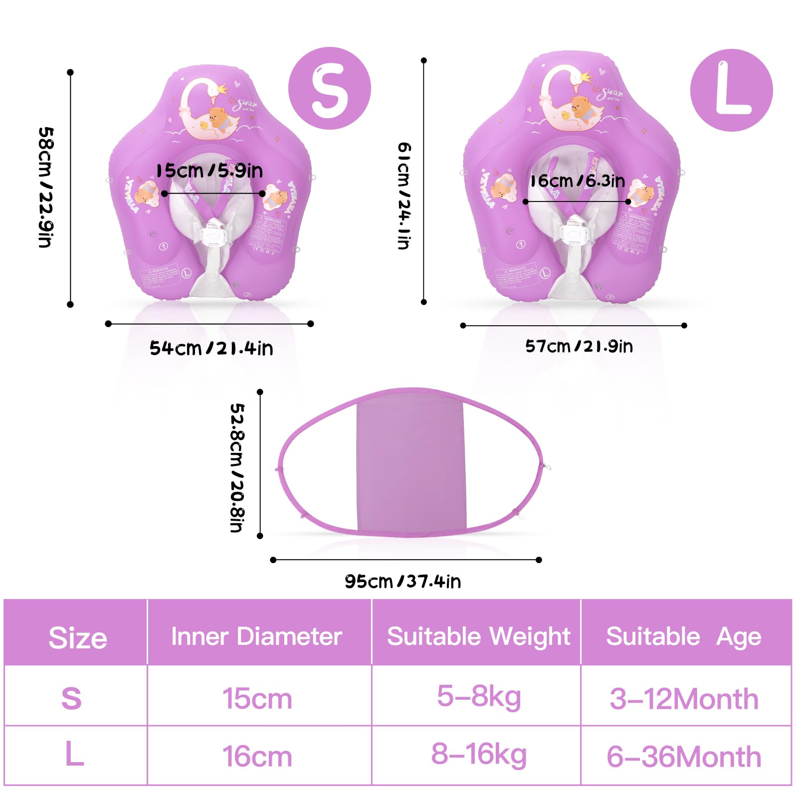 WYRIAZA Salvagente Neonato, Salvagente Neonato con Parasole e Seggiolino, Ciambella Neonato Mare, Ciambella Mare per Bambini per Piscina, Spiaggia, Vacanze