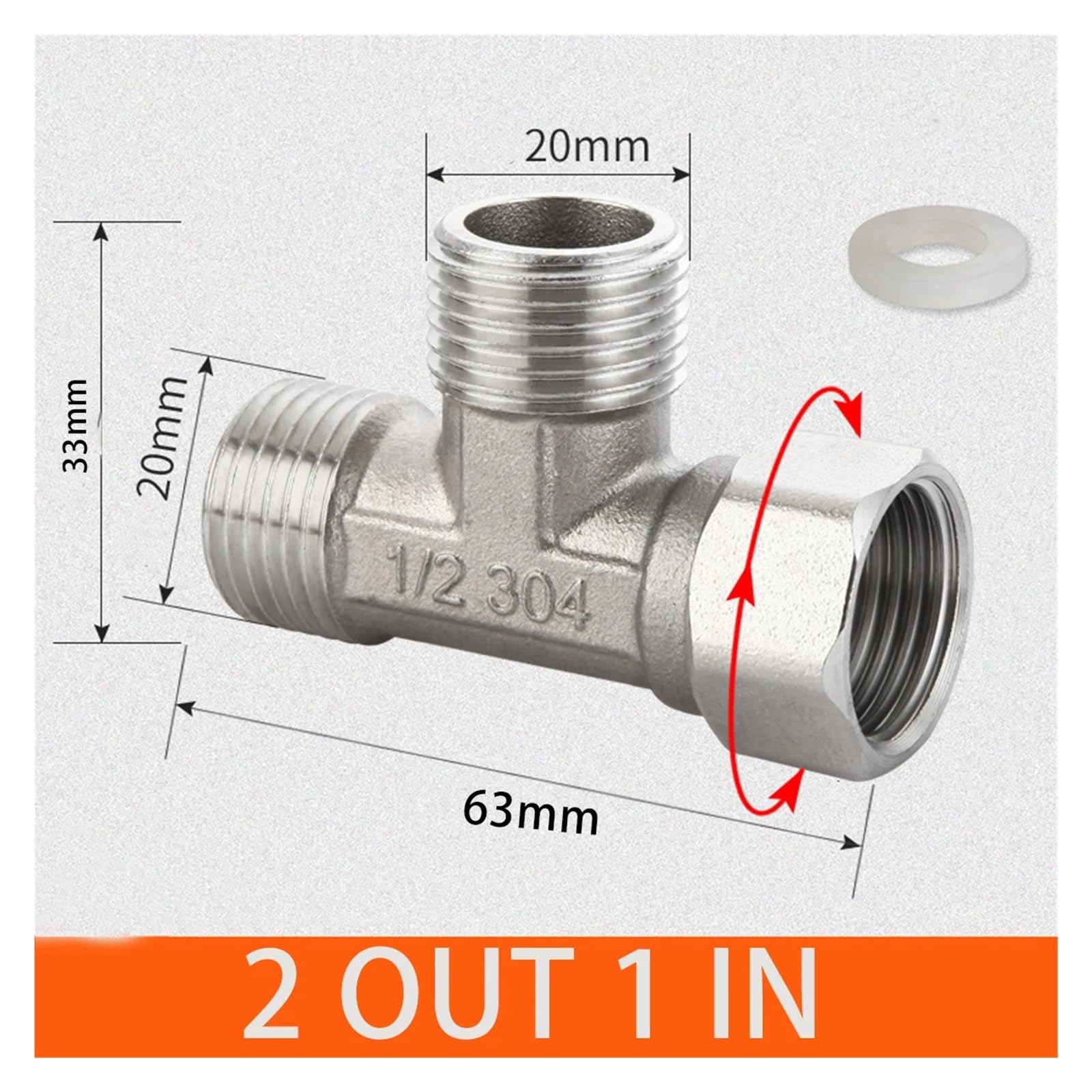 Adapter przełącznika prysznicowego ze stali nierdzewnej 3-drogowy G1/2
