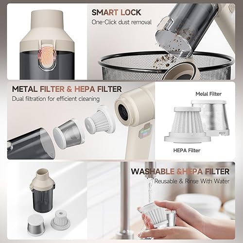 Miniatura 6 de Aspiradora de coche, aspiradora de mano inalámbrica con motor sin escobillas, aspiradora recargable de alta potencia de succión de 20000 PA y