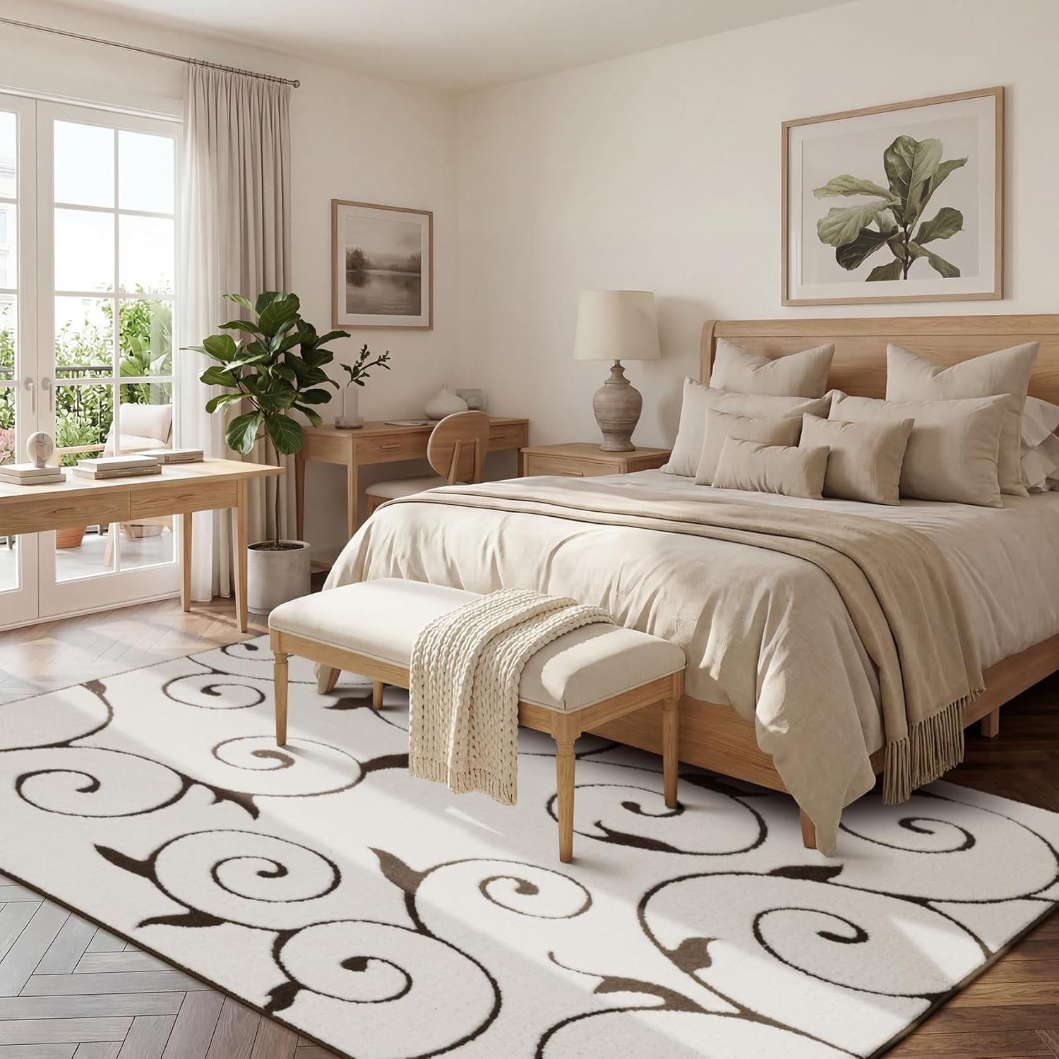 chakme 6×9 Beige Shag Area Rugs for Living Room, Boho Swirl High Medium Pile Rug,Thick Non-Slip Non-Shedding Washable Large Soft Carpet for Bedroom Dining Room Office Nursery