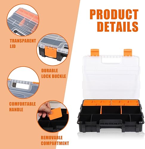 Miniatura 8 de BIG RED AG421R Organizador de hardware y piezas 4 piezas versátil y duradera caja de herramientas de almacenamiento para pernos, tornillos, clavos,