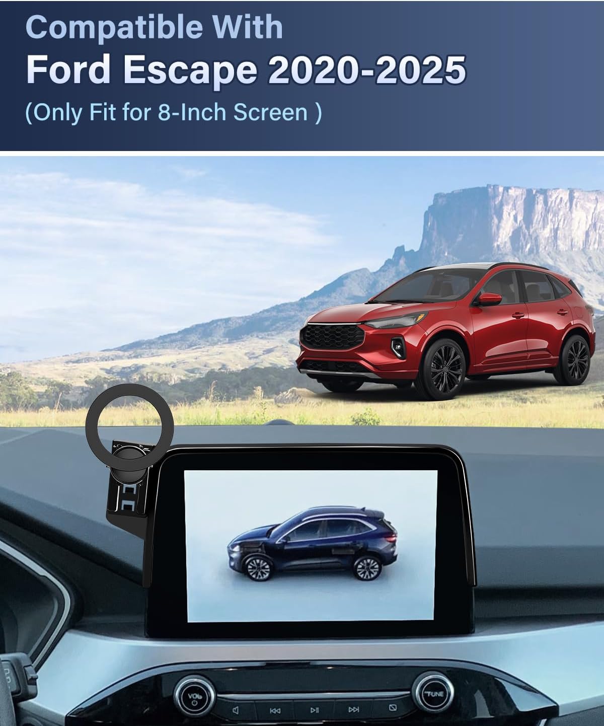 PZK Car Phone Holder for Ford Escape 2020 2021 2022 2023 2024 2025 Accessories 8-Inch Screen Fixed Clip Compatible with MagSafe Phone Mount Strong Magnets with Sunglasses Storage Box 360° Rotation