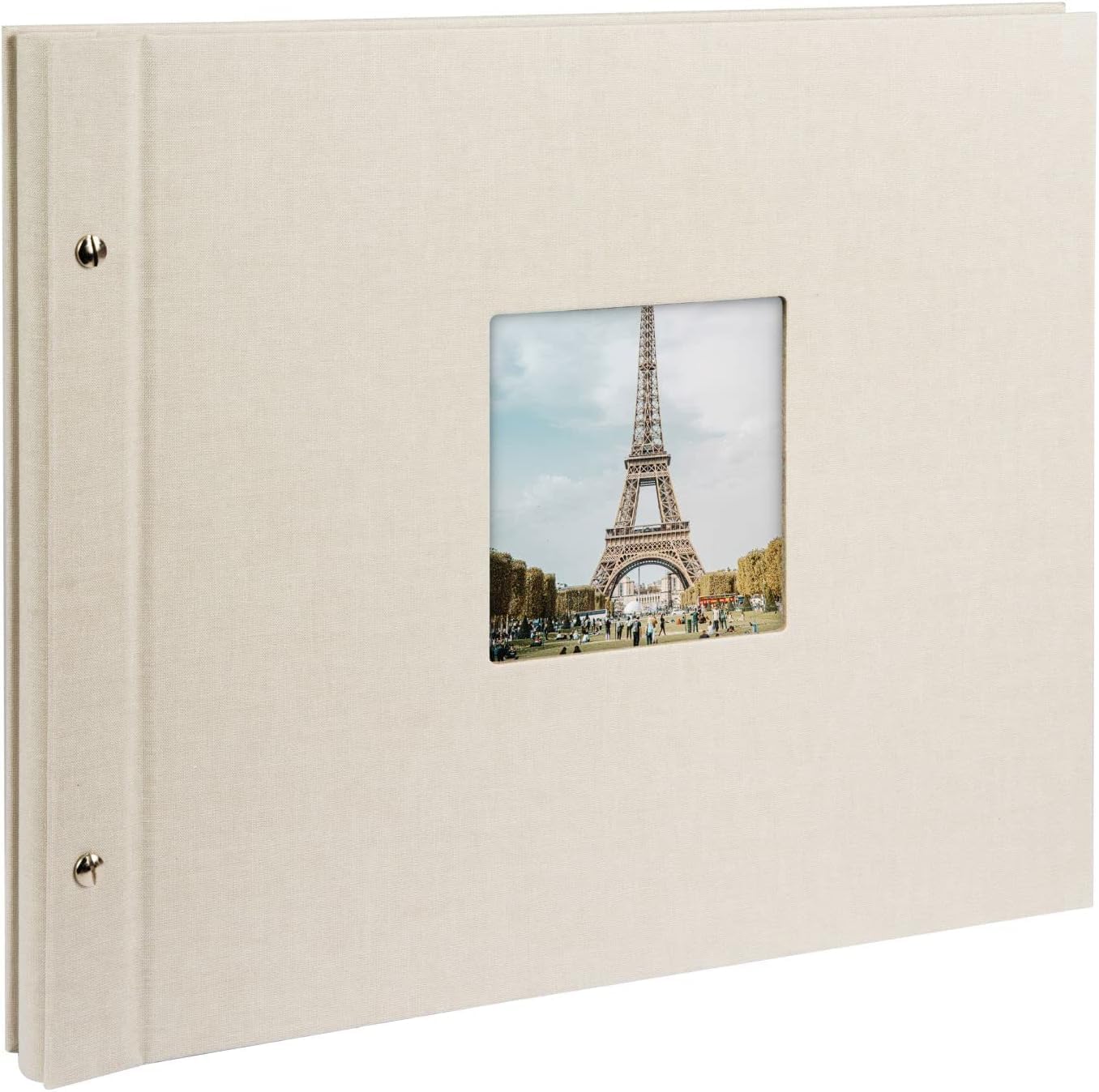 goldbuch 28523 Bella Vista - Album Fotografico con Apertura, 40 Pagine Nere e divisori in Pergamena, 39 x 31 cm, espandibile, Copertina in Lino, Colore: Grigio Sabbia
