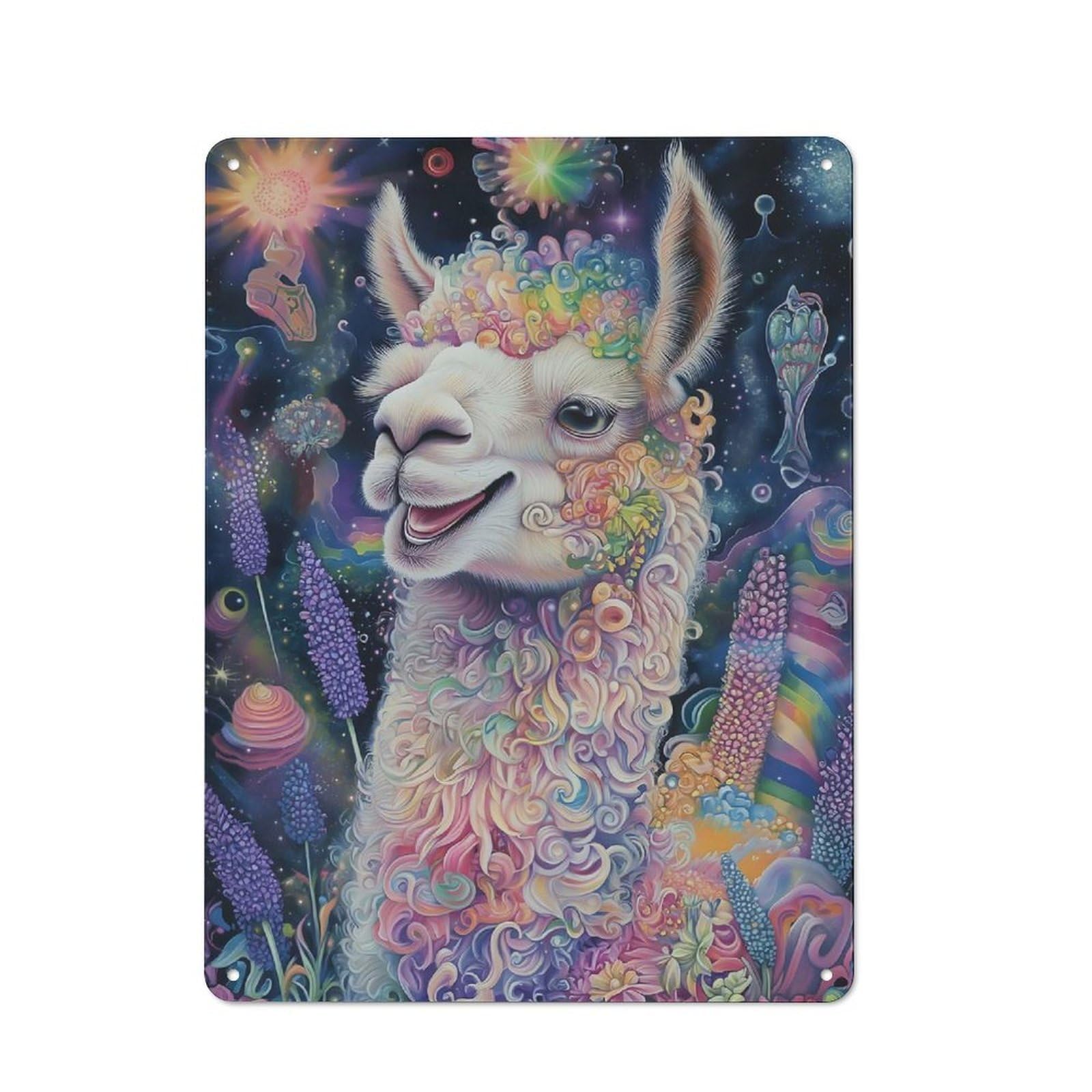 Floral Llama - Vibrant Fine Art Portrait Retro-style Tin Sign 40x30cm for Man Cave Or Games Room, A Metal Wall Feature for Games Rooms And Man Caves