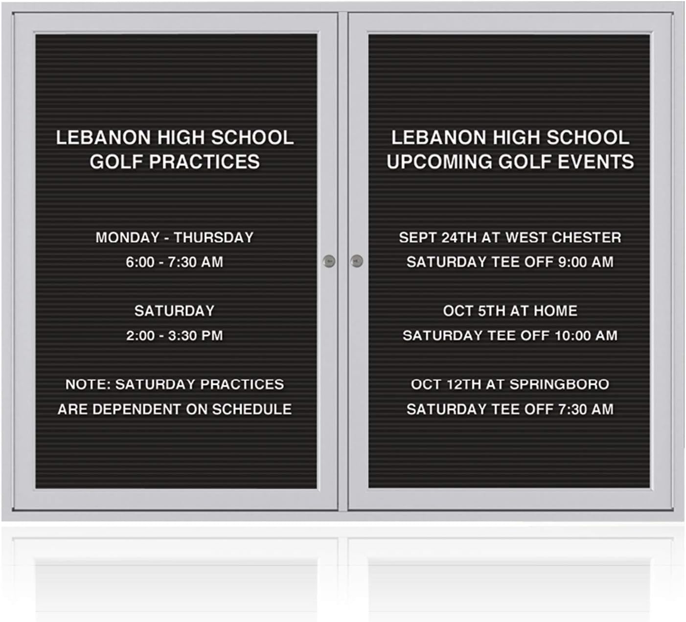 Ghent 48" x 60" Letter Board, Outdoor Enclosed, 2 Door, Black Vinyl Letter Panel, Satin Aluminum Frame (PA24860BX-BK) - Made in USA : Everything Else