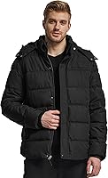 Vista 8 de Wantdo Abrigo de invierno con capucha para hombre, chaqueta acolchada cálida, abrigo de algodón grueso con capucha extraíble