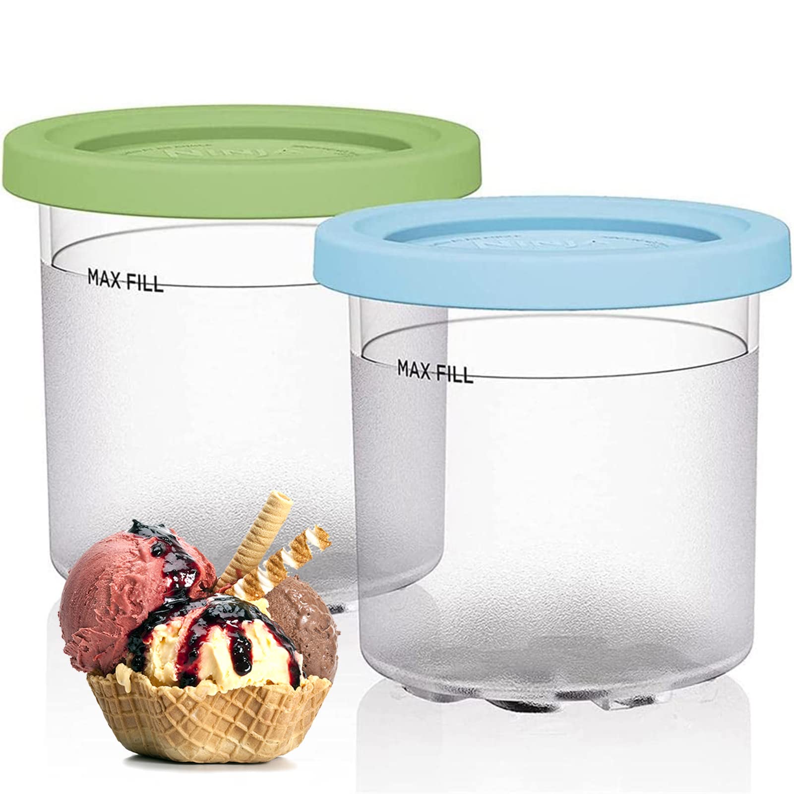 4er-Set Eisbehälter Mit Silikondeckel Und Löffeln – Wiederverwendbar, Stapelbar, Spülmaschinenfest Für Hausgemachtes Eis