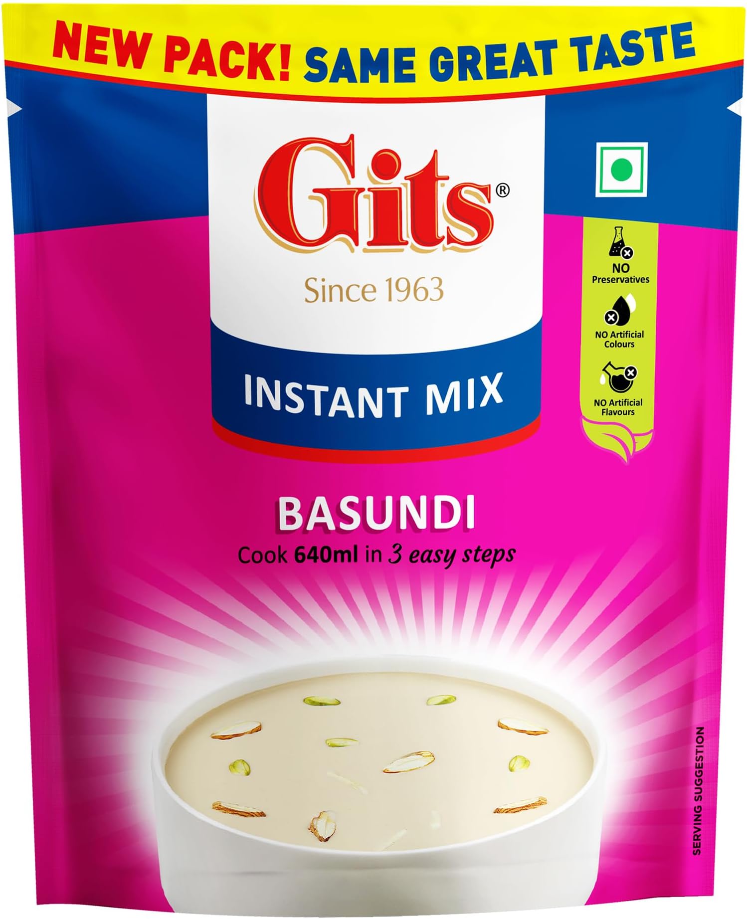 Gits Instant Basundi Dessert Mix, Pure Veg, Indian Sweet and Dessert Ready Mix, 125g