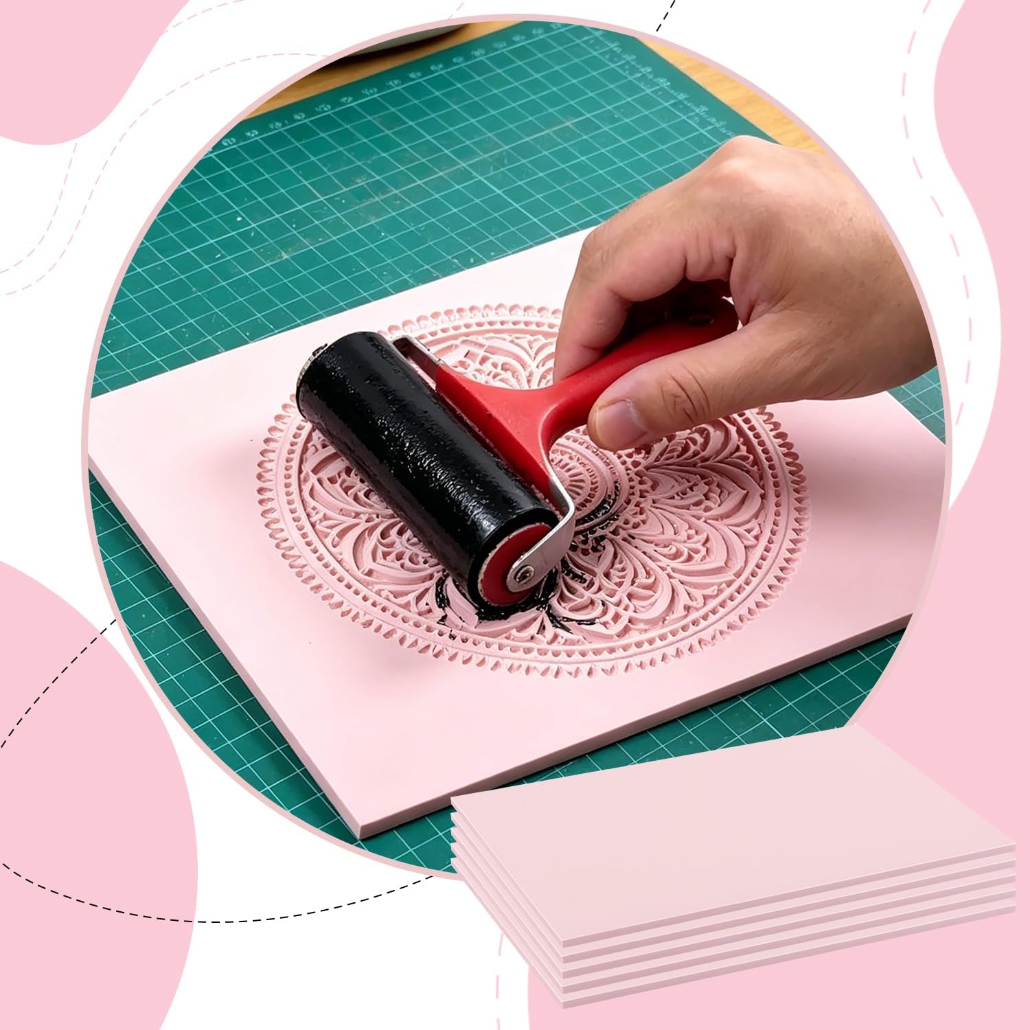5 PCS 8.3 x 11.7 inch Rubber Linoleum Carving Blocks, Pink Linocut Blocks for Stamp Making, Printmaking & Block Printing Supplies