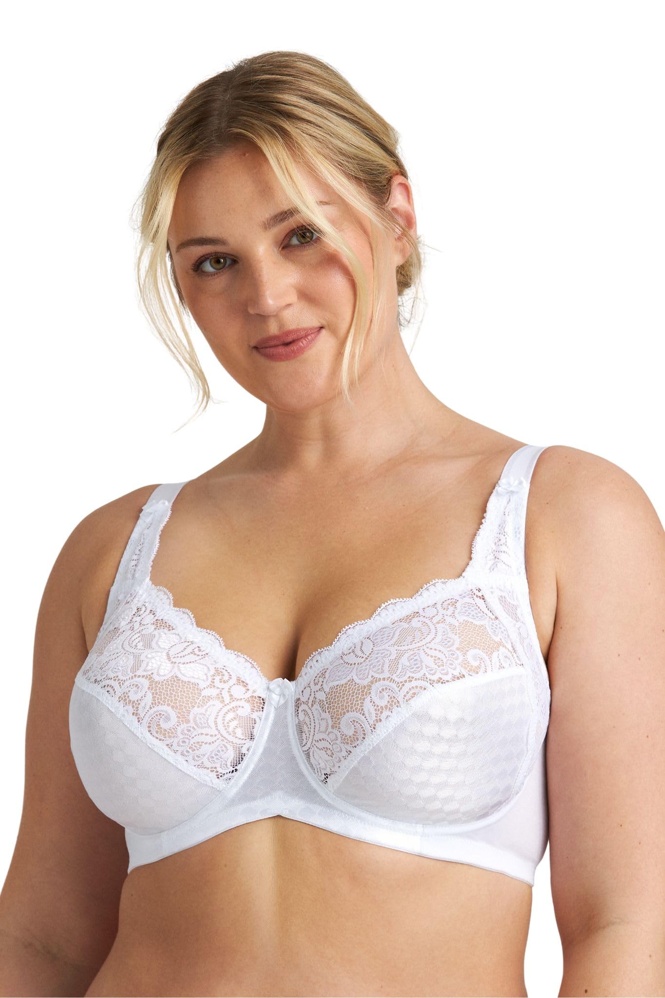 Miss Mary of Sweden Sparkle Underwired Bra – Elegant Stretch Lace with Firm Support and Comfortable Ergo Front Design 46C White
