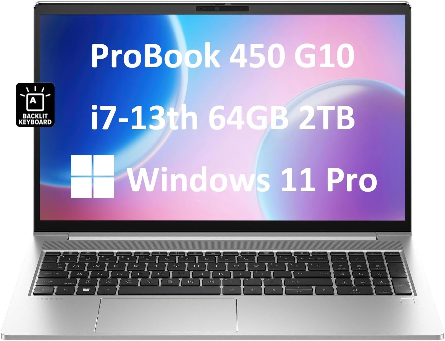HP ProBook 450 G10 Business Laptop (15.6" FHD IPS Anti-Glare, Intel 10-Core i7-1355U, 64GB RAM, 2TB SSD) Backlit Keyboard, Webcam, Ethernet, Wi-Fi 6E, Wolf Pro Security, Win 11 Pro, Silver