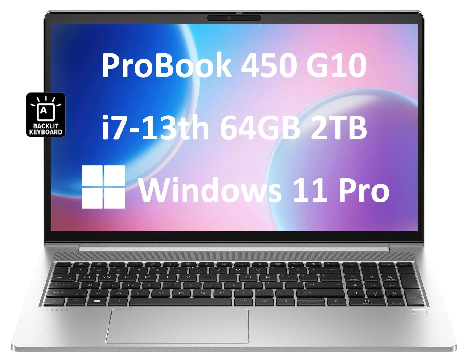 HP ProBook 450 G10 Business Laptop (15.6" FHD IPS Anti-Glare, Intel 10-Core i7-1355U, 64GB RAM, 2TB SSD) Backlit Keyboard, Webcam, Ethernet, Wi-Fi 6E, Wolf Pro Security, Win 11 Pro, Silver