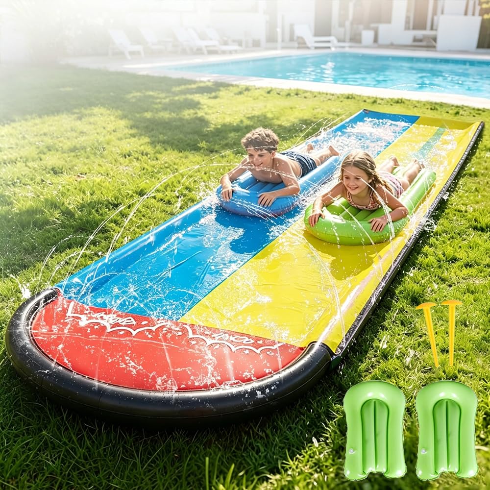 Wasserrutsche,188in x 54in (480 x 140 cm) Wasserrutsche Garten für Kinder mit 2 Bodyboards, Wasserspielzeug Kinder für Sommer Garten Pool Outdoor