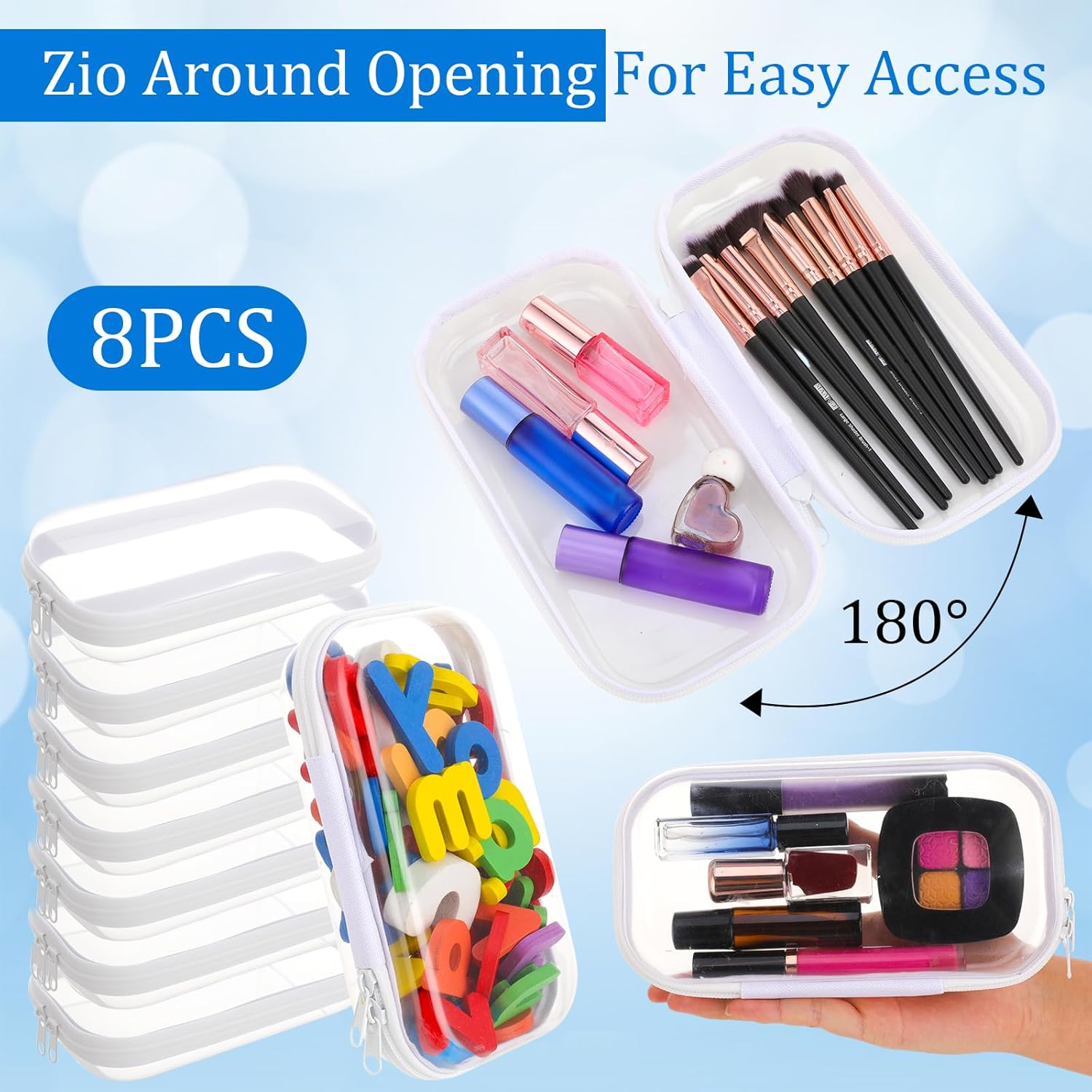 8Pcs Clear Hard Shell Zipper Case, Transparent Hard Plastic Zipper Pouches, Portable Travel Storage Organizer Bins, Hard Plastic Case for Toy Cosmetics Snacks Toiletry (S: 7.8 x 4.7 x 2 Inch)