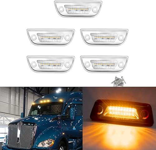 x xotic tech Luces LED 888-5128 compatibles con Kenworth T680 T770 T880 Peterbilt 579 semi-camiones, lente transparente ámbar 5-SMD 5 piezas