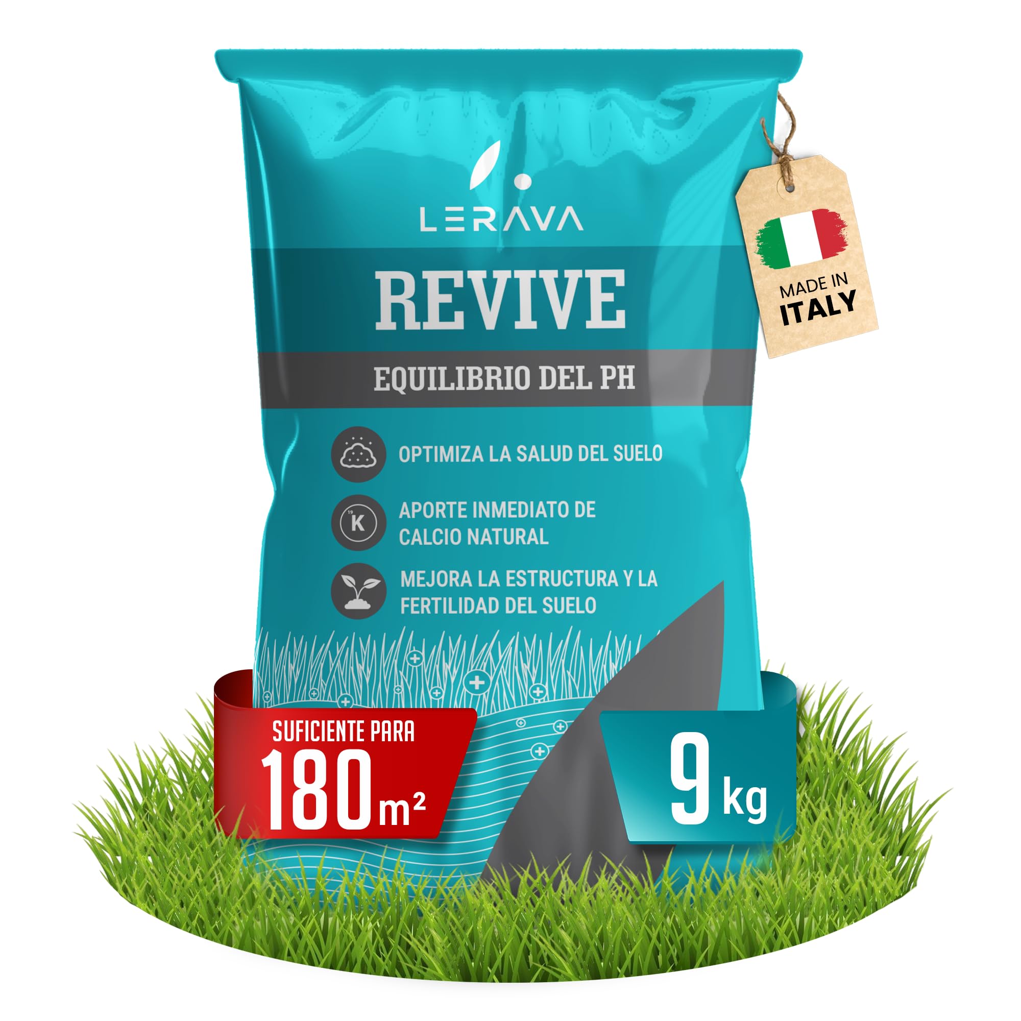 LERAVA Revive (9 kg) - Cal para césped para equilibrio óptimo del pH - enmienda calcárea para mejorar la estructura y fertilidad del suelo- aporte natural de calcio para césped denso y resistente