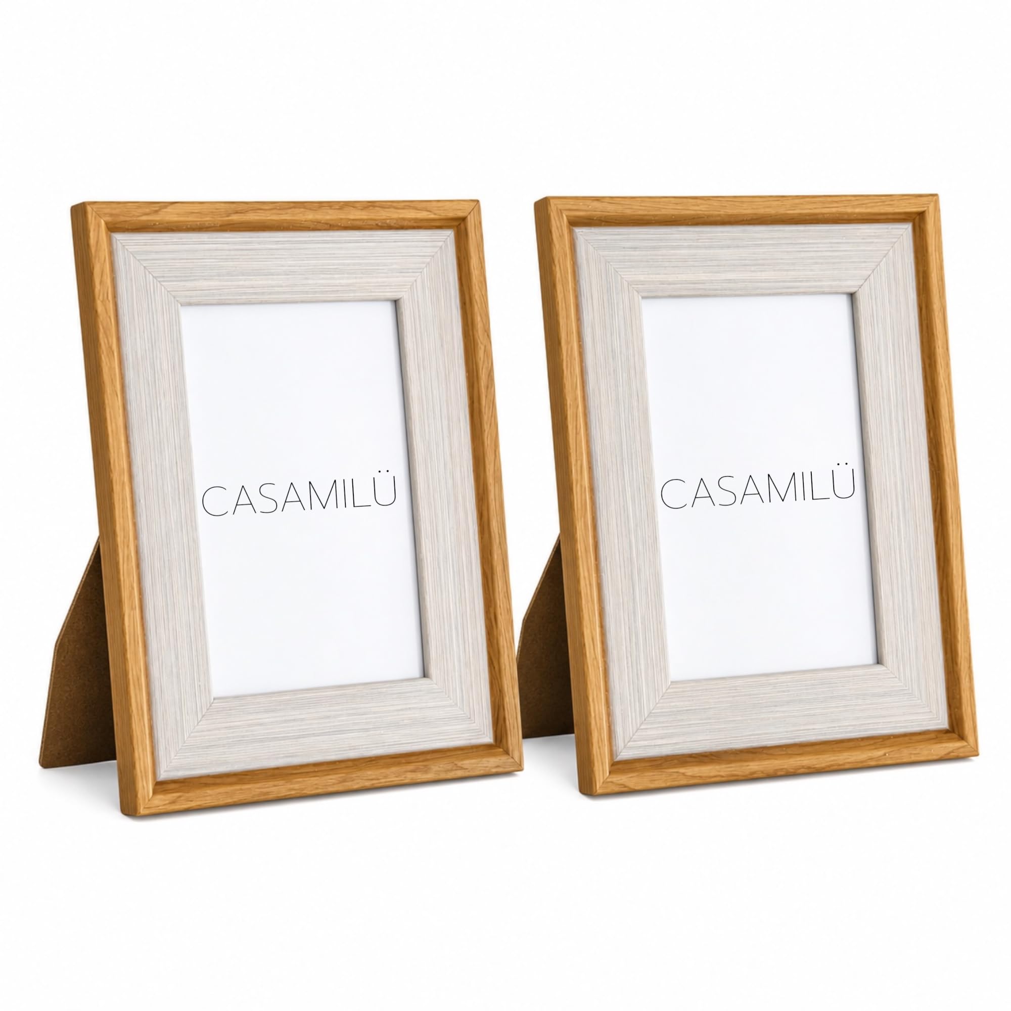 Kit 2 Porta Retrato 10x15 com Vidro CASAMILU Elegancy Bege Sync PP | Inspiração Madeira