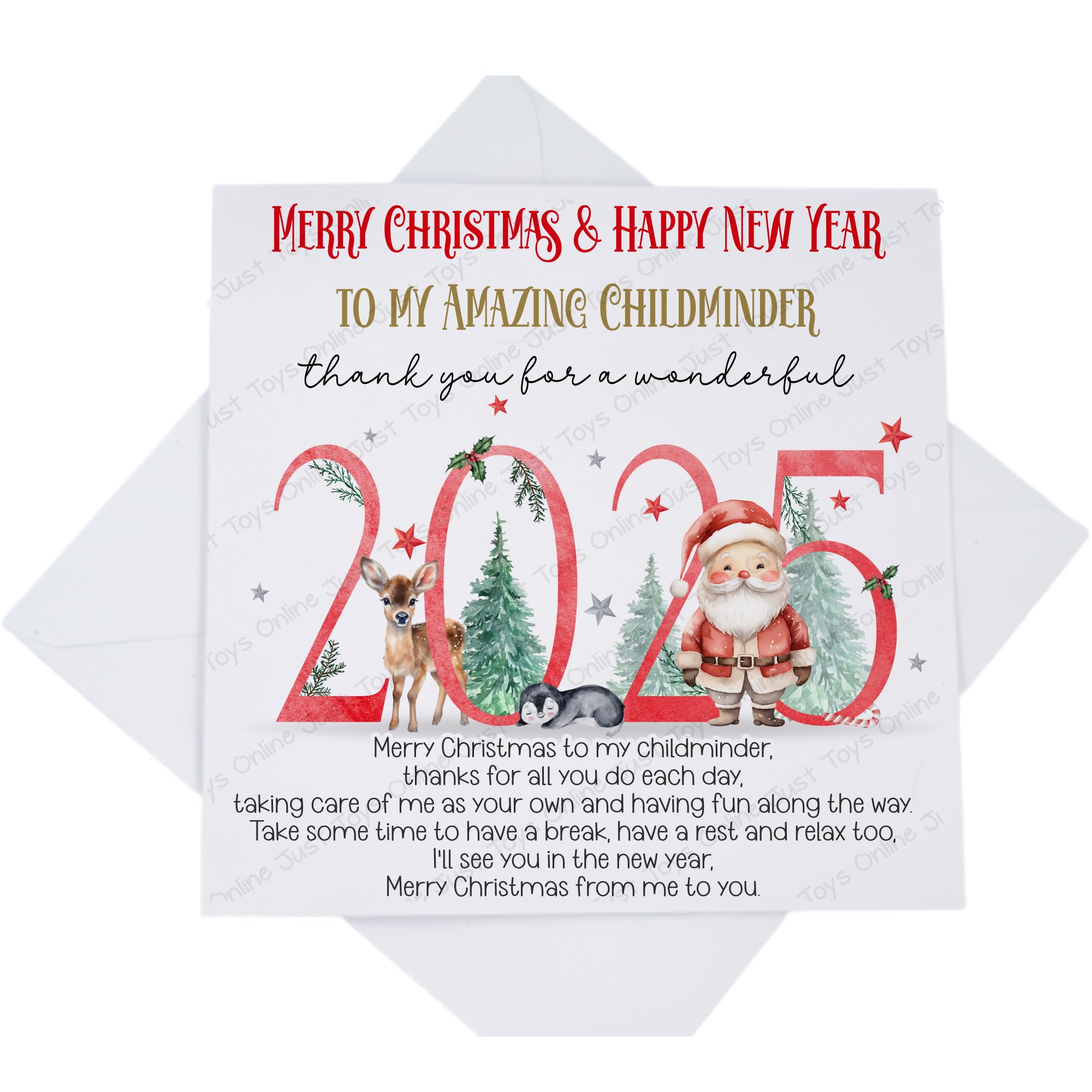 Childminder Christmas Card, Thank You for a Wonderful 2025 Christmas Card for Childminder with Poem Verse