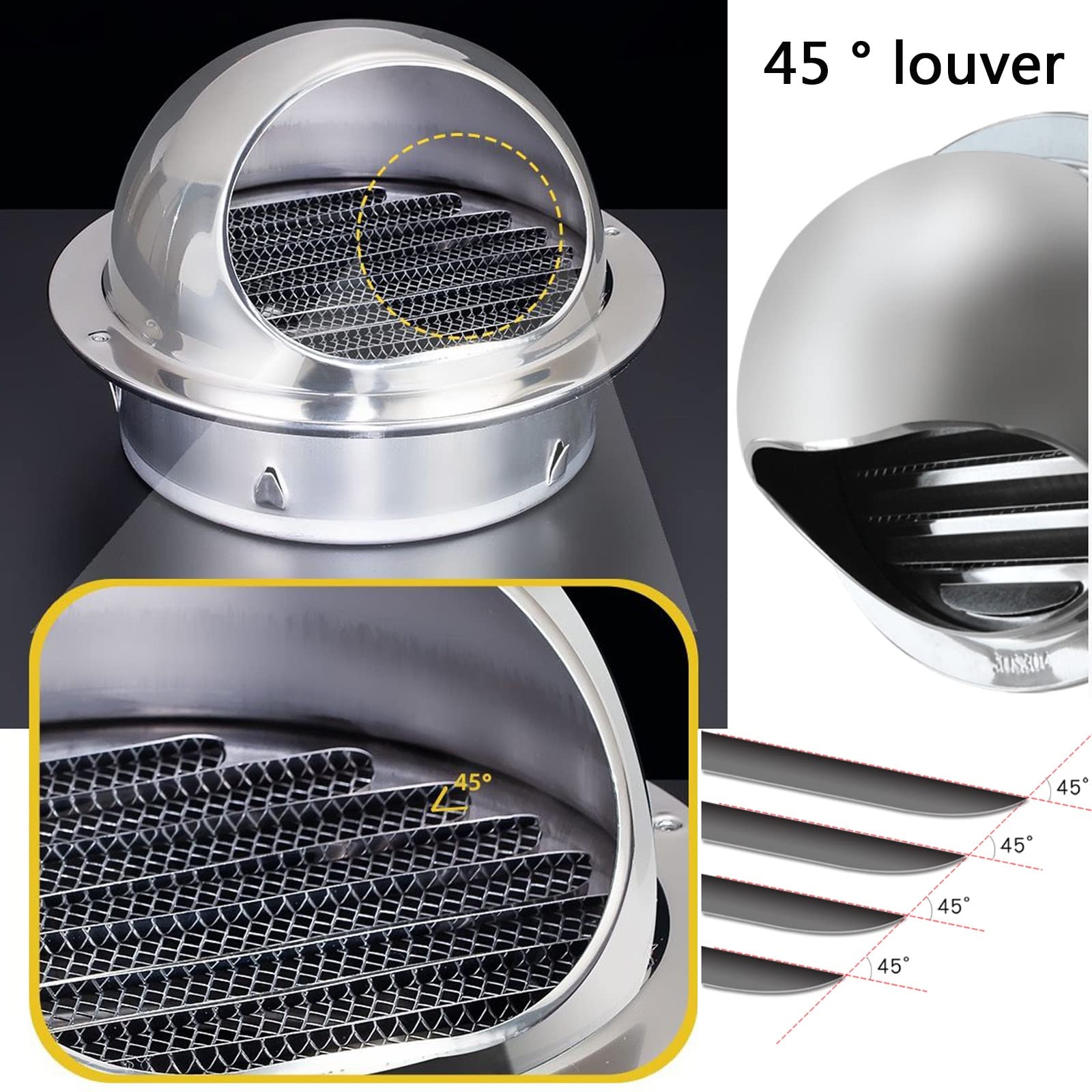 Grille Ventilation Hotte, Grille D'aération Ronde en Acier Inoxydable 304 Grille D'Aération Murale pour Bureau Cuisine Salle De Bain, pour L’évacuation De L'air Grille D'aération