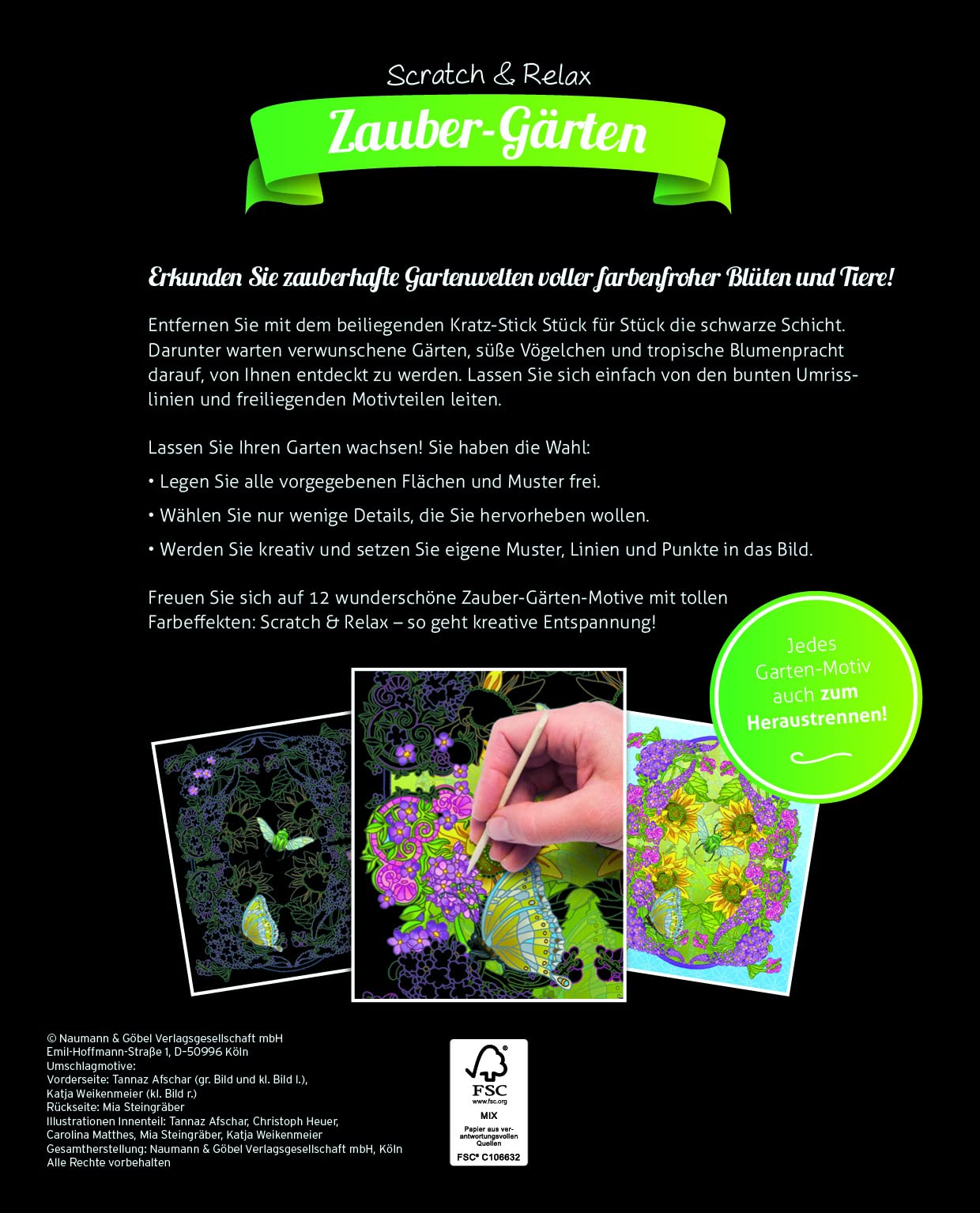 Zauber-Gärten -Traumhafte Kratzbilder zum Entspannen: 12 Scratch-Motive mit fantastischen Farbeffekten inkl. Bambus-Stick