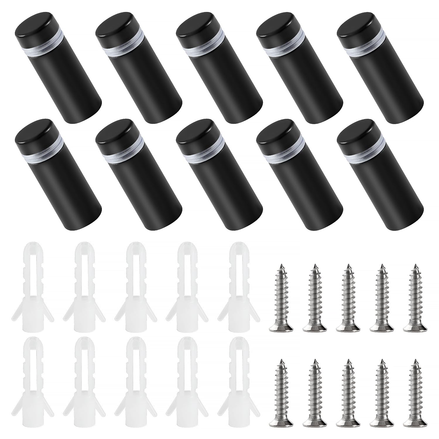 YIXISI 10 PCS 1230 mm Stainless Steel Advertising Screw, Standoff Fixings, Stainless Steel Sign Standoff Screws, with Screws, for Advertisement Fixings, Black