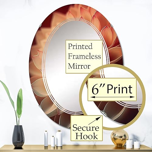 Miniatura 3 de DesignQ Orange Dahlia Flower V- Vanity Mirror, Bathroom Mirrors, Wall Mirrors for Living Room, Bedroom - Oval Mirror - Large 20'x30', 24'x36'