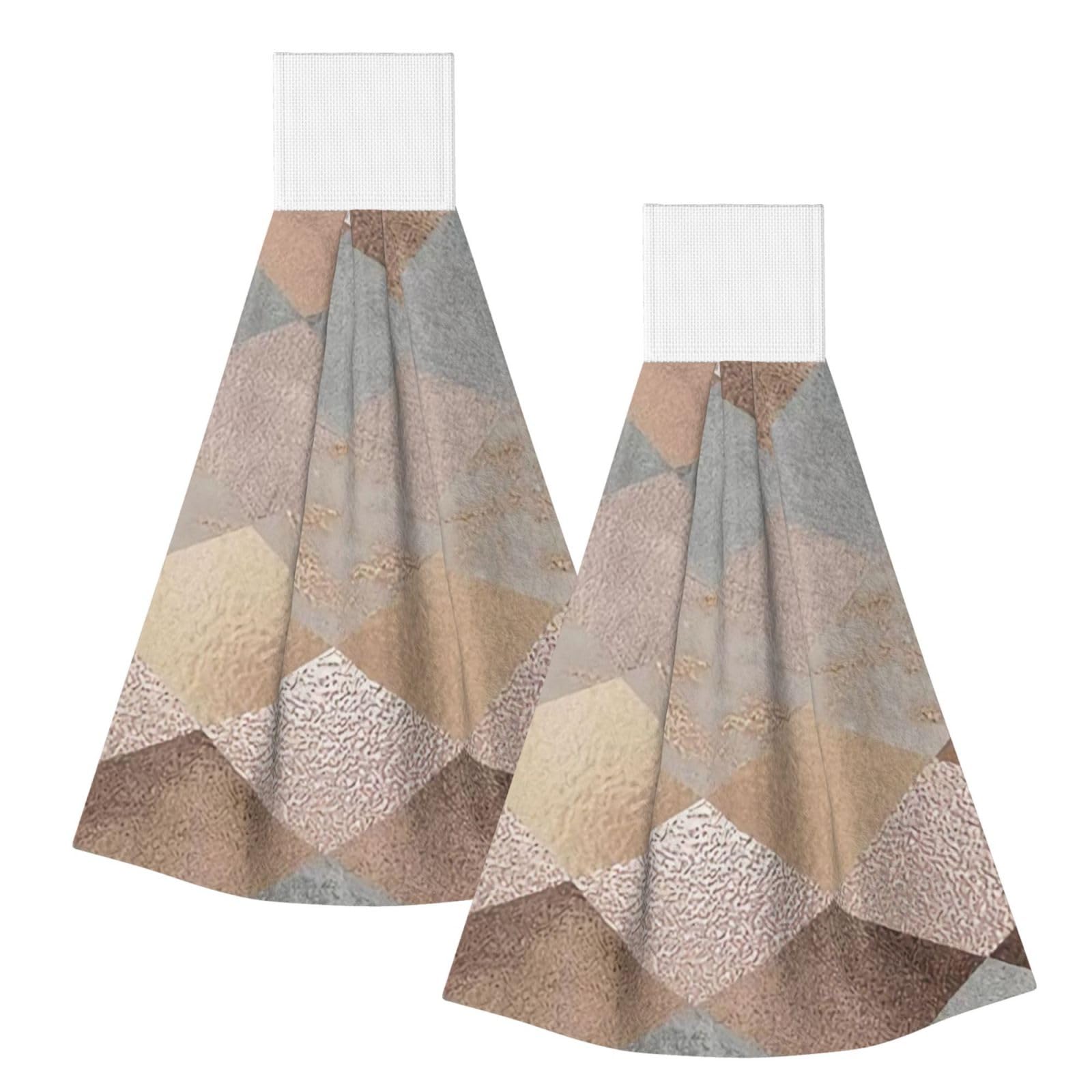 DOPKLNA Copper And Blush Rose Gold Marble Argyle, 2 Pcs Hanging Coral Fiber Hand Towels for Bathroom, Absorbent Kitchen Towels