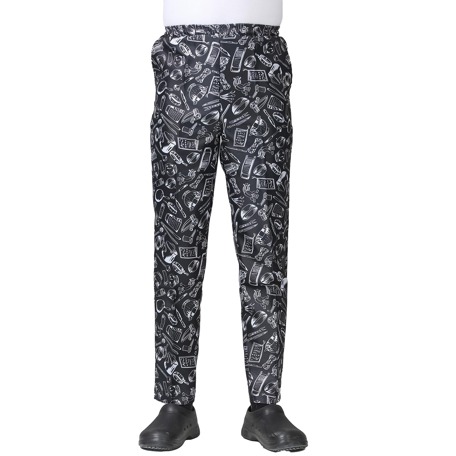 Washranp Unisex Chef Pants Chef Pants Unisex Loose Elastic Waist Soft Breathable Pockets Stretchy Service Cook Restaurant Uniform Waiter Secure Trousers Black White XL