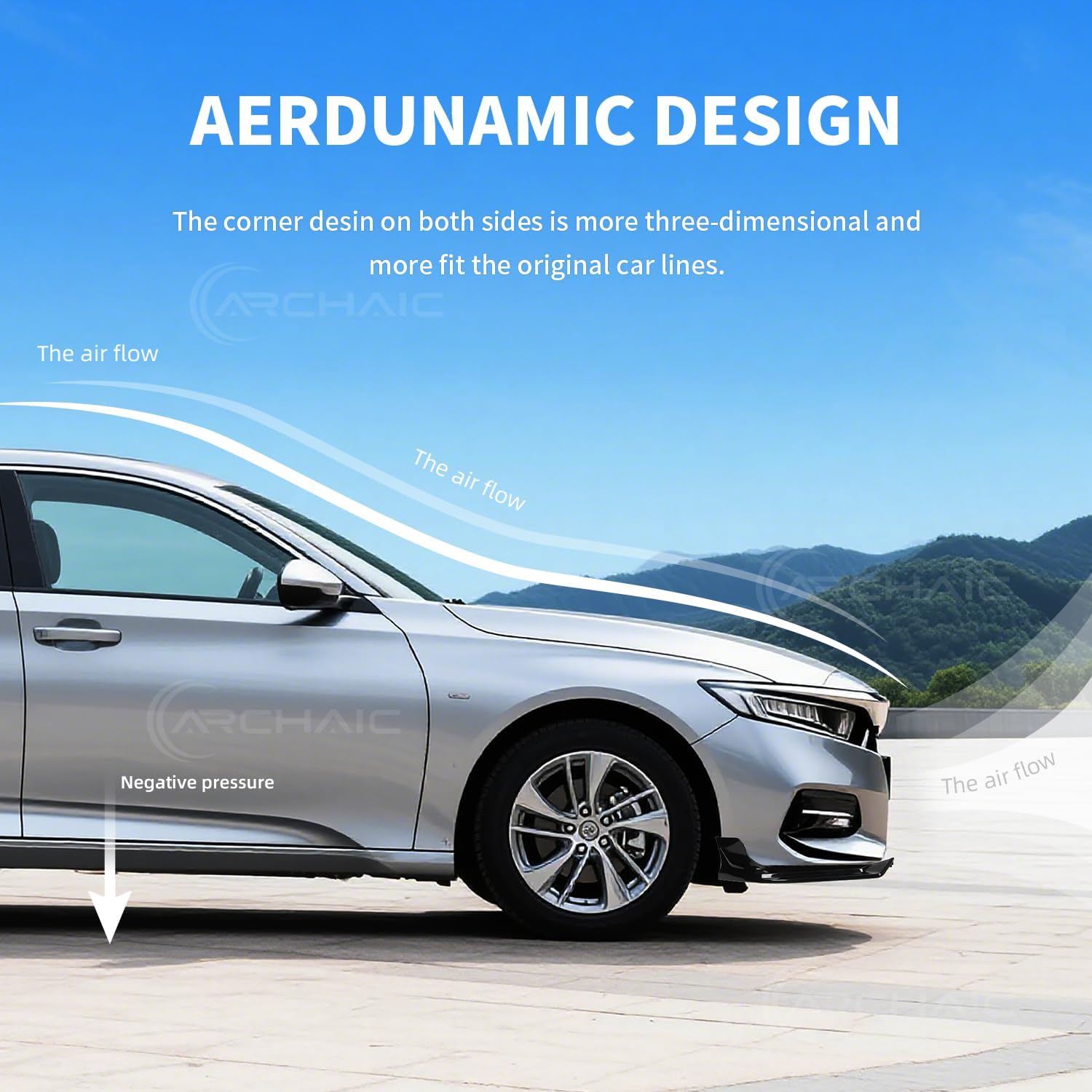 Archaic Front Bumper Lip Compatible with 2018-2020 Honda Accord, JDM Style 3Pcs Air Dam Spoiler Splitter Fit for SE/EX-L/LX/Touring, Splitter Under Chin Body Kit Lower Spoiler.