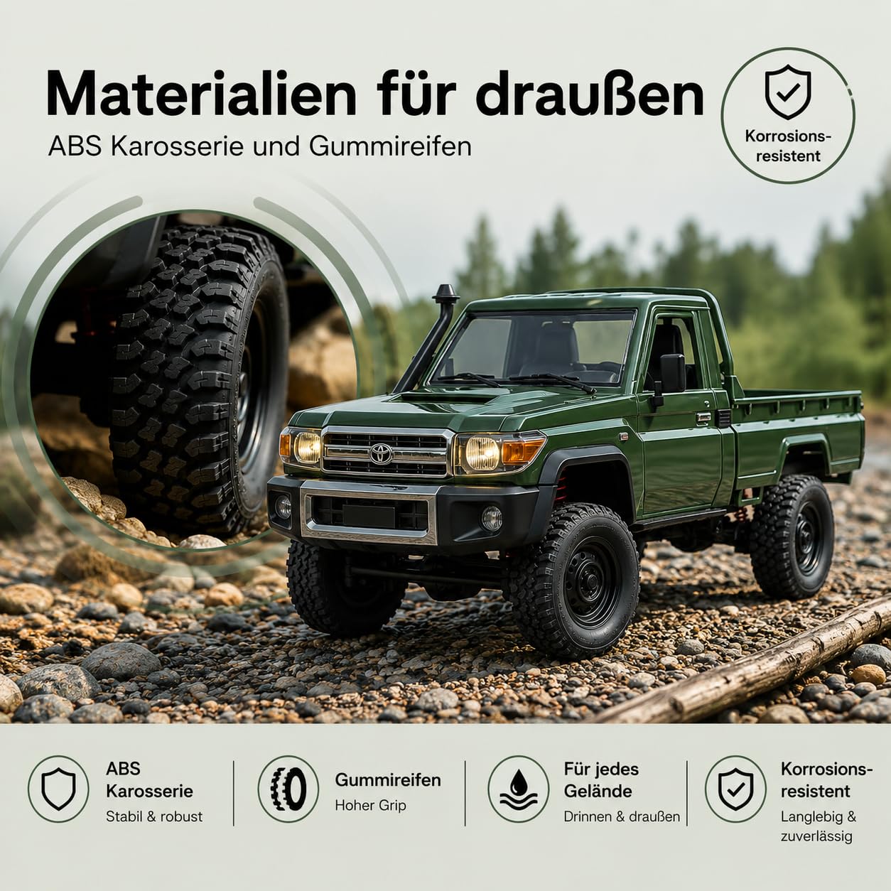 Coche teledirigido resistente 1:12 – Toyota Land Cruiser RC Auto 4WD para exteriores con luz LED, 30 minutos de tiempo de conducción, vehículo todoterreno, coche teledirigido a partir de 6