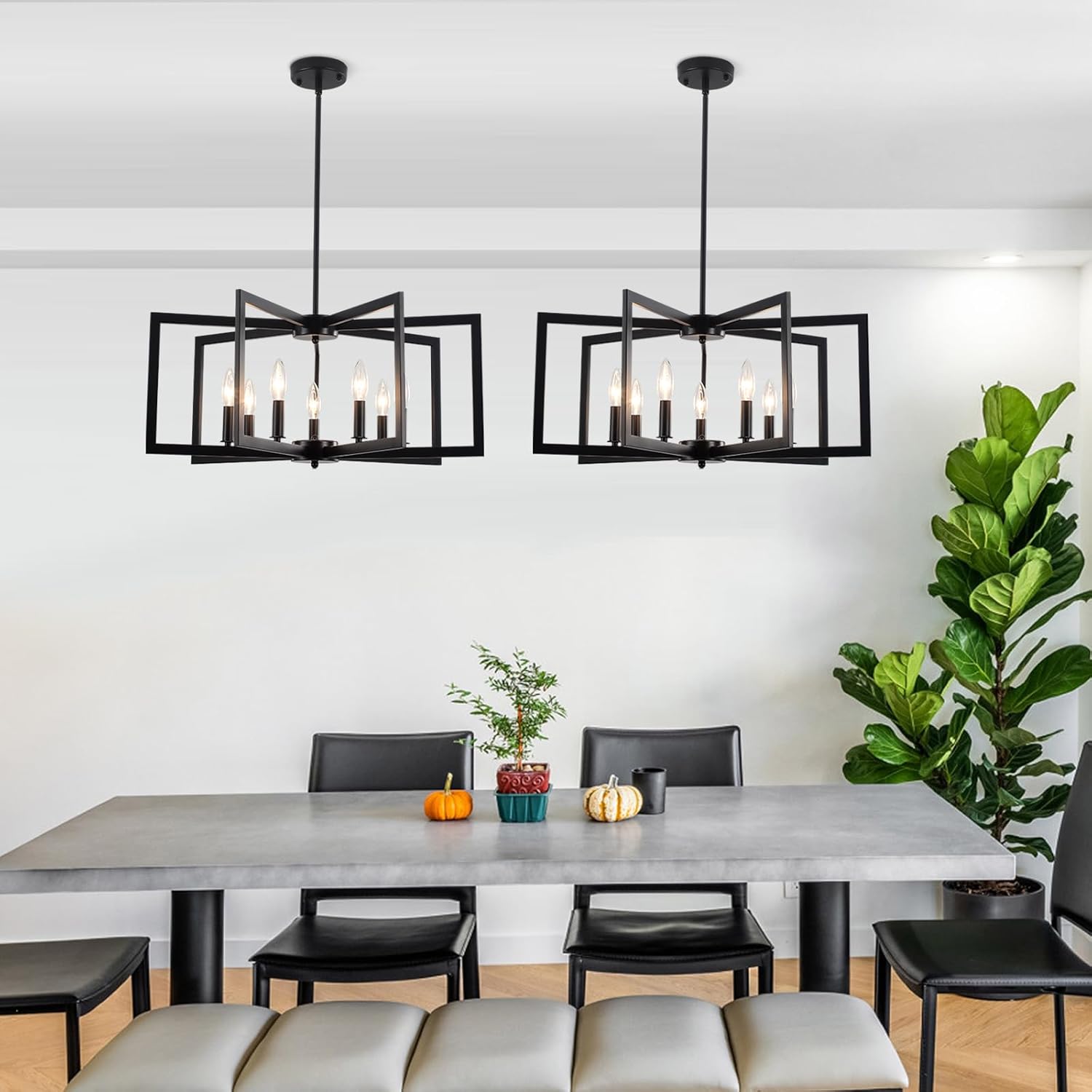 7 Light Black Chandelier, Geometric Dining Room Light Fixtures Modern Matte Black Chandeliers Over Table Hanging Industrial Chandelier for Bedroom Kitchen Island Living Room Foyer Entryway Hallway