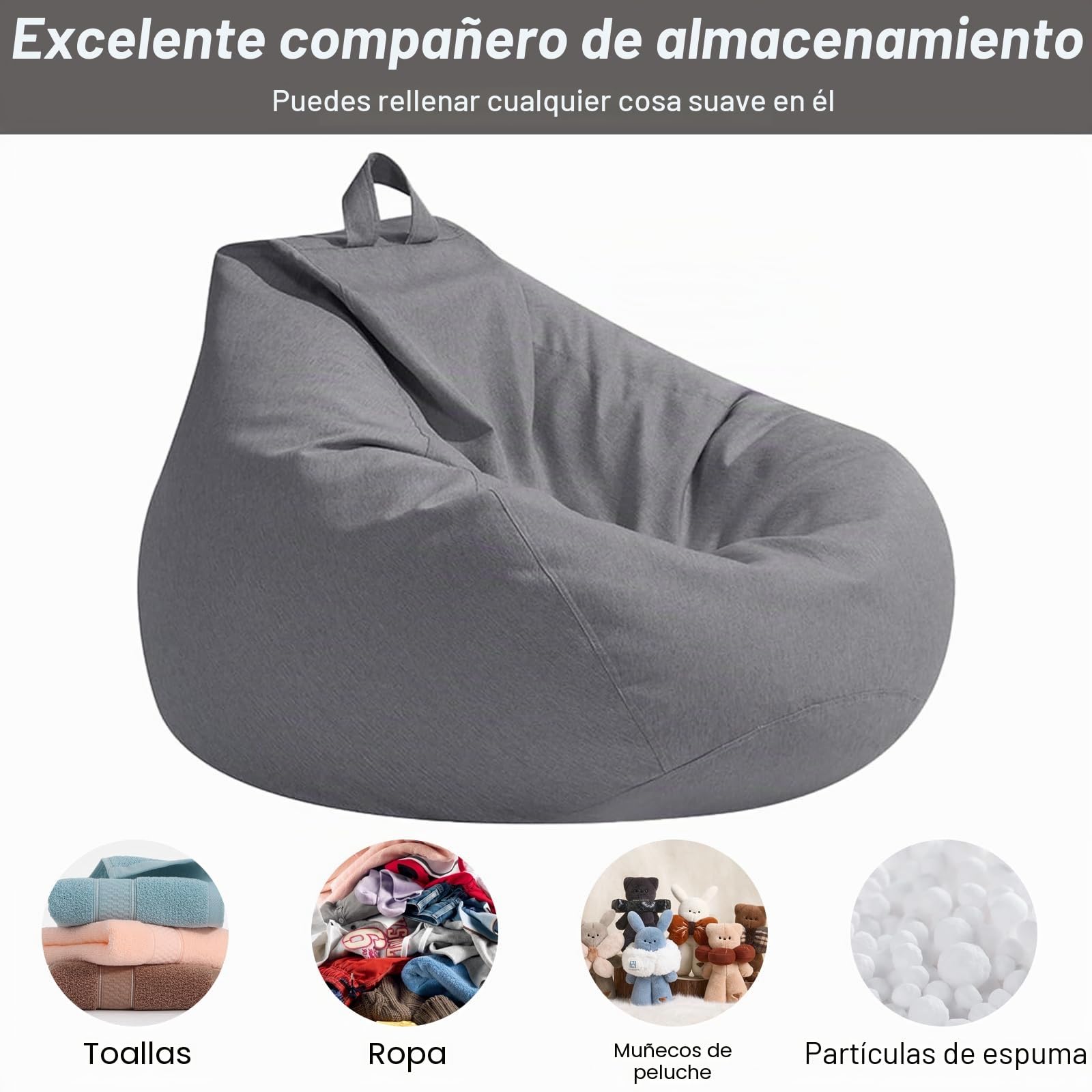Puf para niños y adultos, 100 x 120 cm, funda sin relleno, funda de sofá para sacos de frijoles con cremallera, a prueba de polvo, sin relleno, para decoración de exteriores (gris oscuro)
