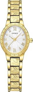 CNYXCN Vintage Gold Watches for Women with Oval Case,Roman Numeral Dial,Golden Tone Bracelet Strap,Water Resistant,Includes Tools