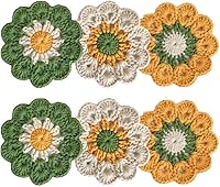 LannuMet Handmade Crochet Flower Coasters Set of 6 - Cute, Soft, Washable Table Protectors 11-12cm