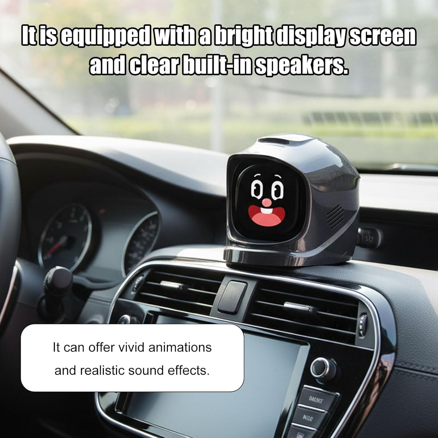 Car Robot Dashboard, Smart Car Emotional Companion Decoration with 52 Animated Expressions, AI Robot Dashboard Companion with Speakers, Smart Car Electronic Pet Kit for All Cars (Black)