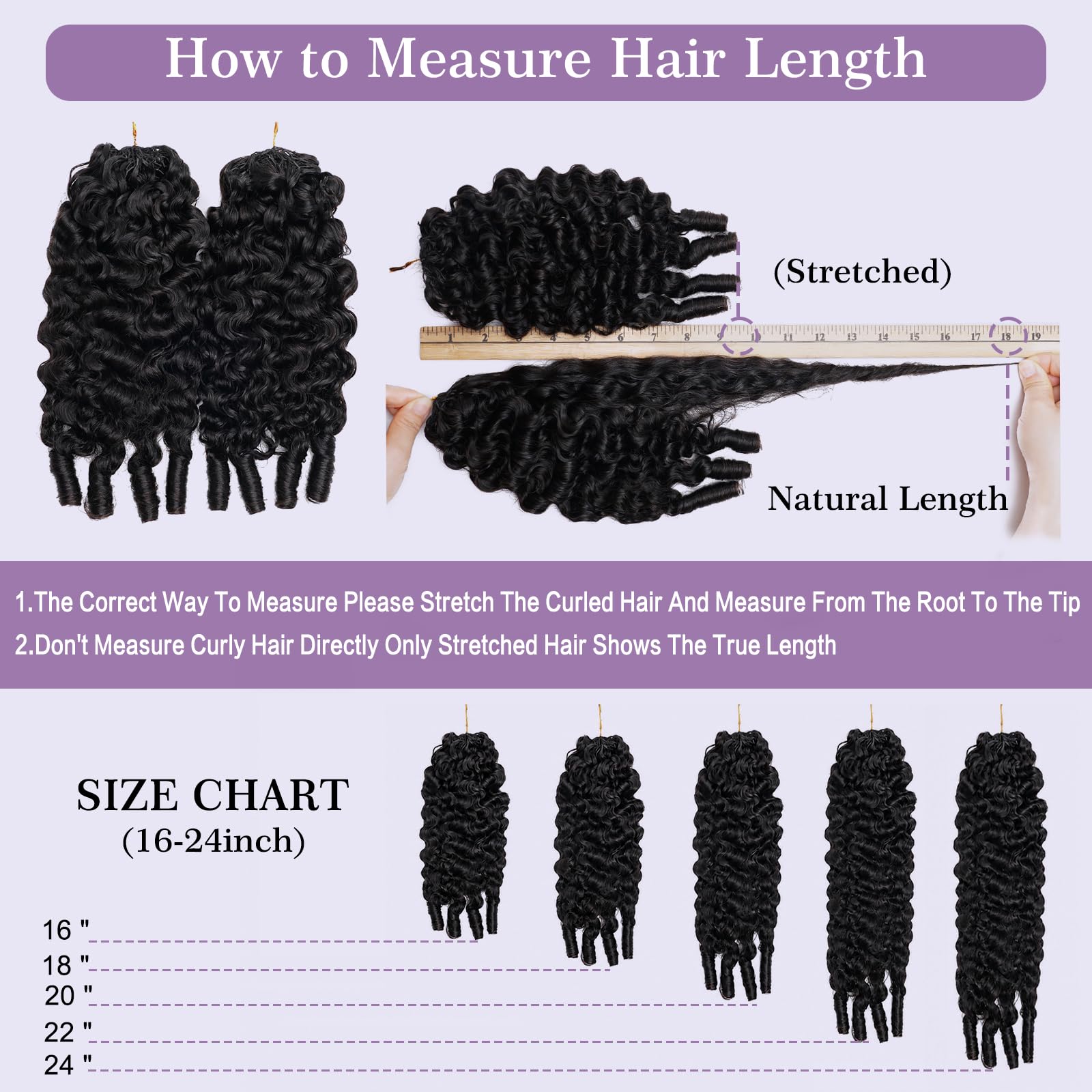 Cheveux humains bouclés bouclés au crochet - Plumes sans nœuds - 60 g