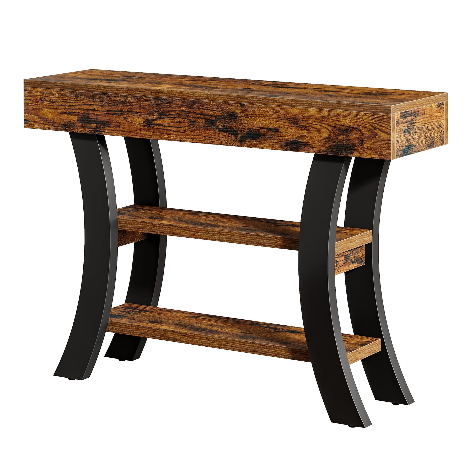 Tribesigns - Tavolo consolle piccolo da 105 cm per l'ingresso, tavolo da salotto rustico a 3 livelli con ripiani e cornice curva per soggiorno, ingresso, corridoio, foyer, marrone rustico