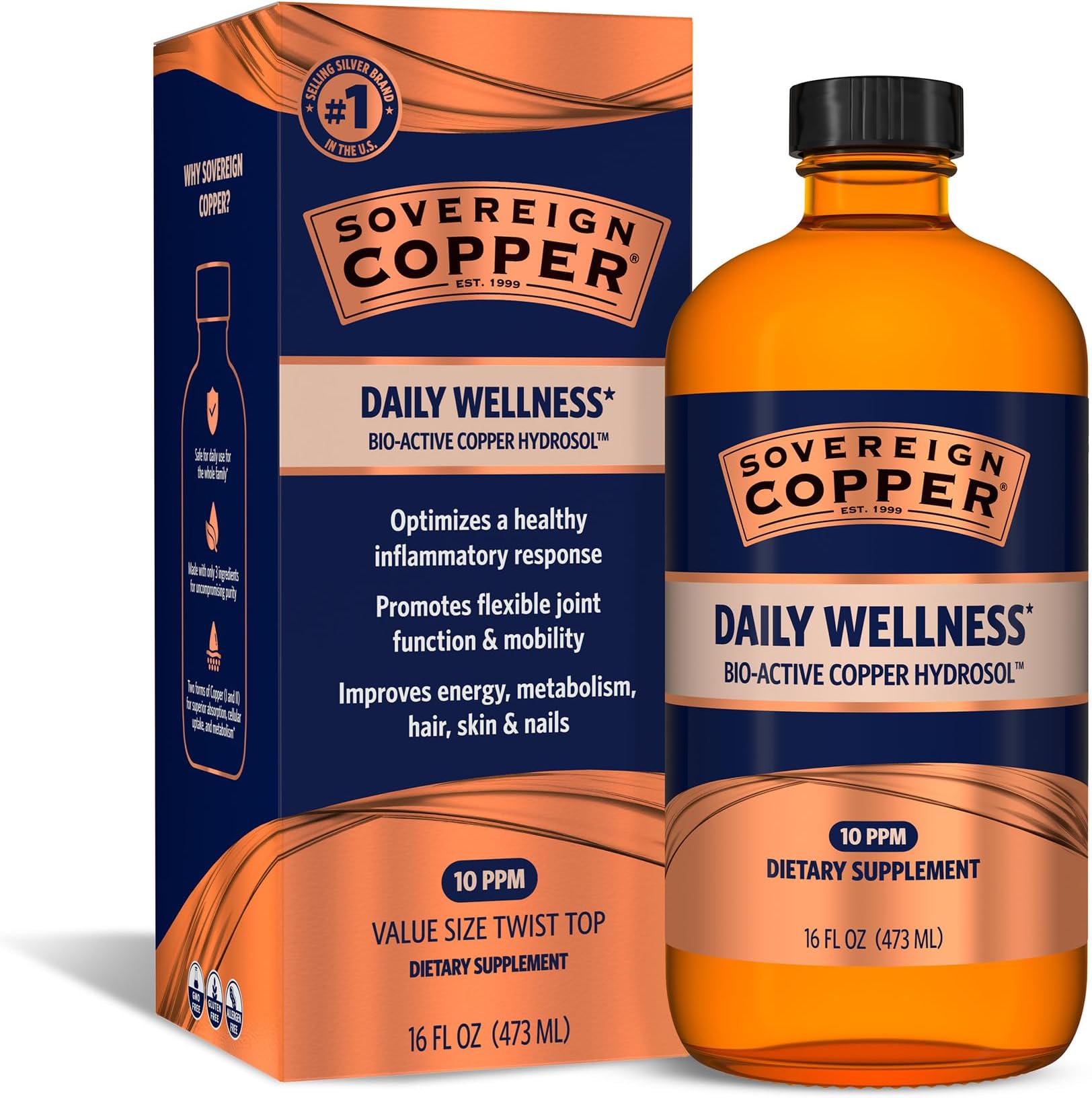 Bio-Active Colloidal Copper Hydrosol, Daily+ 4-in-1 Wellness Supplement for Joint and Bone*, Hair, Skin and Nails*, Cardiovascular Health* and Energy and Metabolism Support*, 16oz