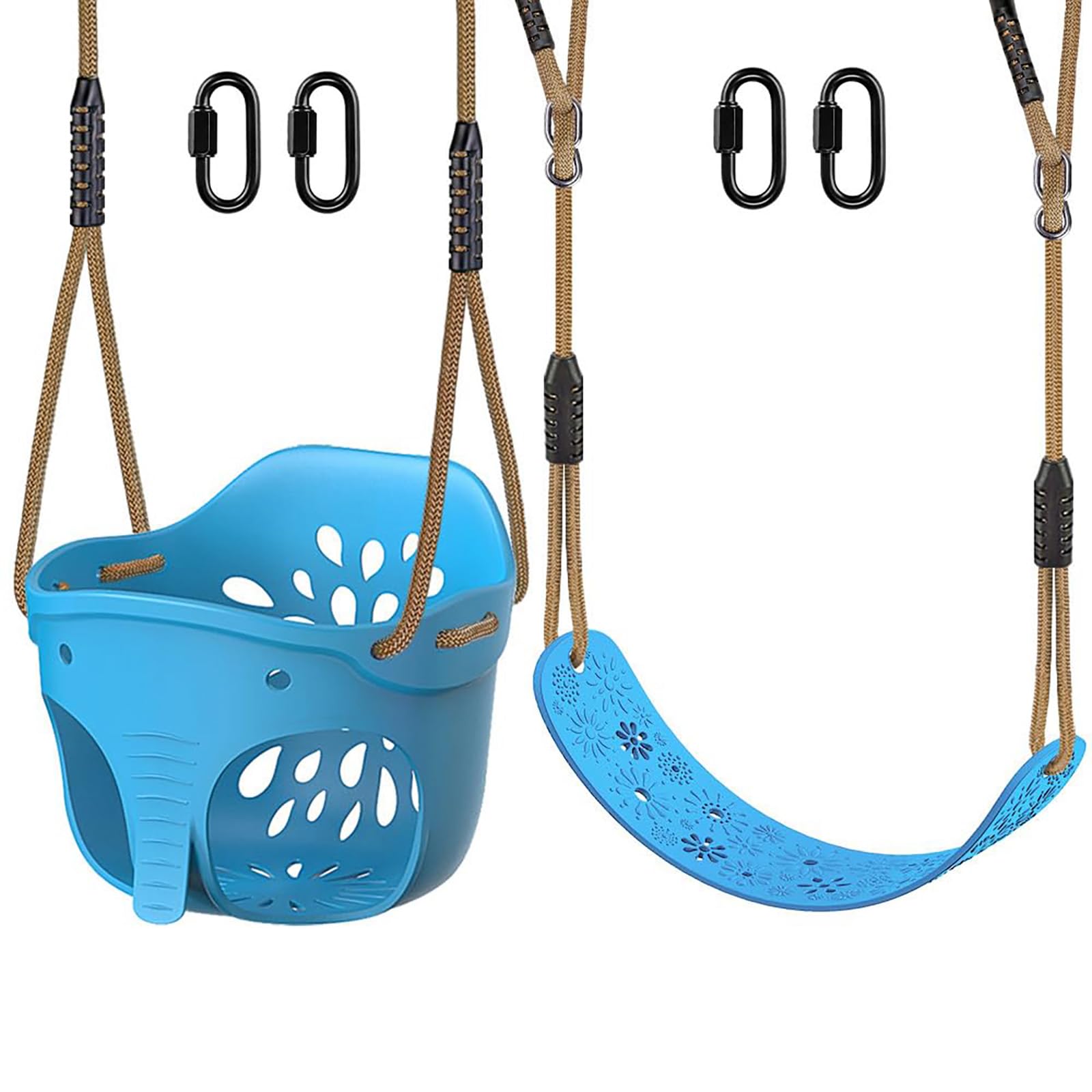 2Pcs High Back Full Bucket Toddler Swing Seat Set with Adjustable Height Rope 4.2 to 6.7 FT Soft Swing Seats Set for Kids- 600 LB Weight Capacity