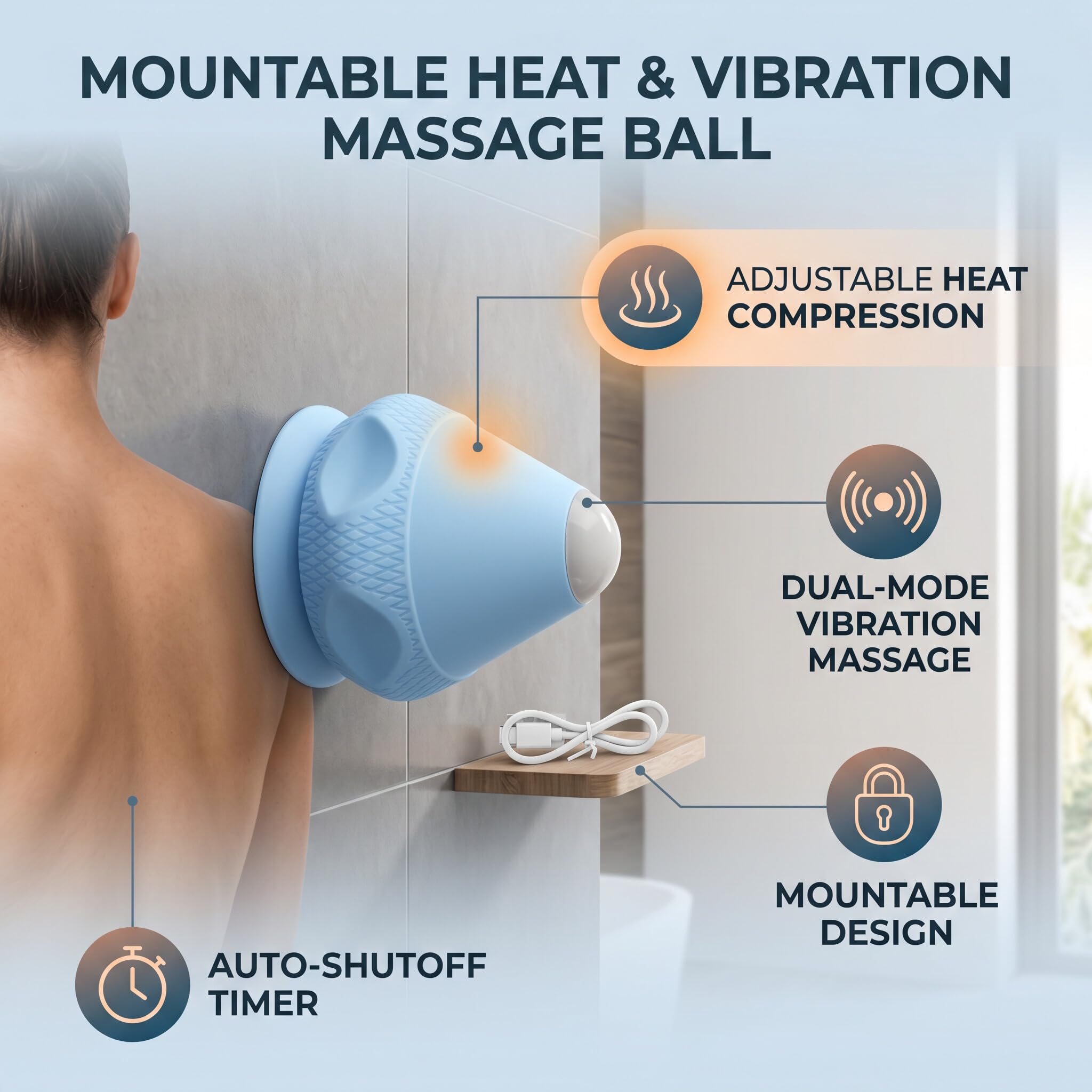 Montierbarer Wärmekompressions-PC-Massageball aus Silikon mit Vibrierendem Dual-Modus für Triggerpunkt-Tiefengewebeentspannung, Wiederaufladbare Timer-Funktion (Blue)