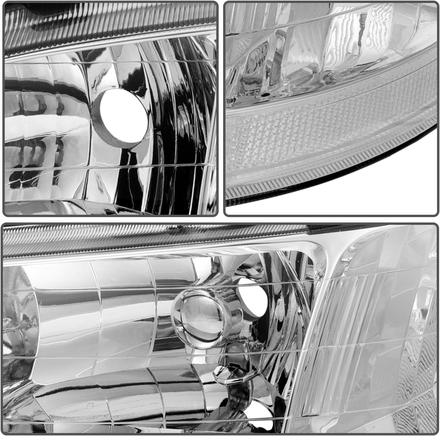 cciyu Headlight Assembly For Honda For Accord 1998-2002 Chrome Housing Clear Reflector Clear Lens Headlamps