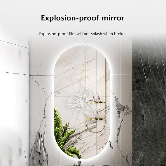 Oval Illuminated LED Bathroom Mirror, 40x80cm Frameless Smart Bathroom Wall Mirror, Backlit Multifunction Makeup Vanity Mirror with Lights Touch Switch, 3 Color Light up Mirror