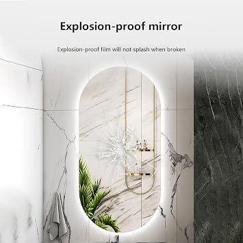 Oval Illuminated LED Bathroom Mirror, 40x80cm Frameless Smart Bathroom Wall Mirror, Backlit Multifunction Makeup Vanity Mirror with Lights Touch Switch, 3 Color Light up Mirror