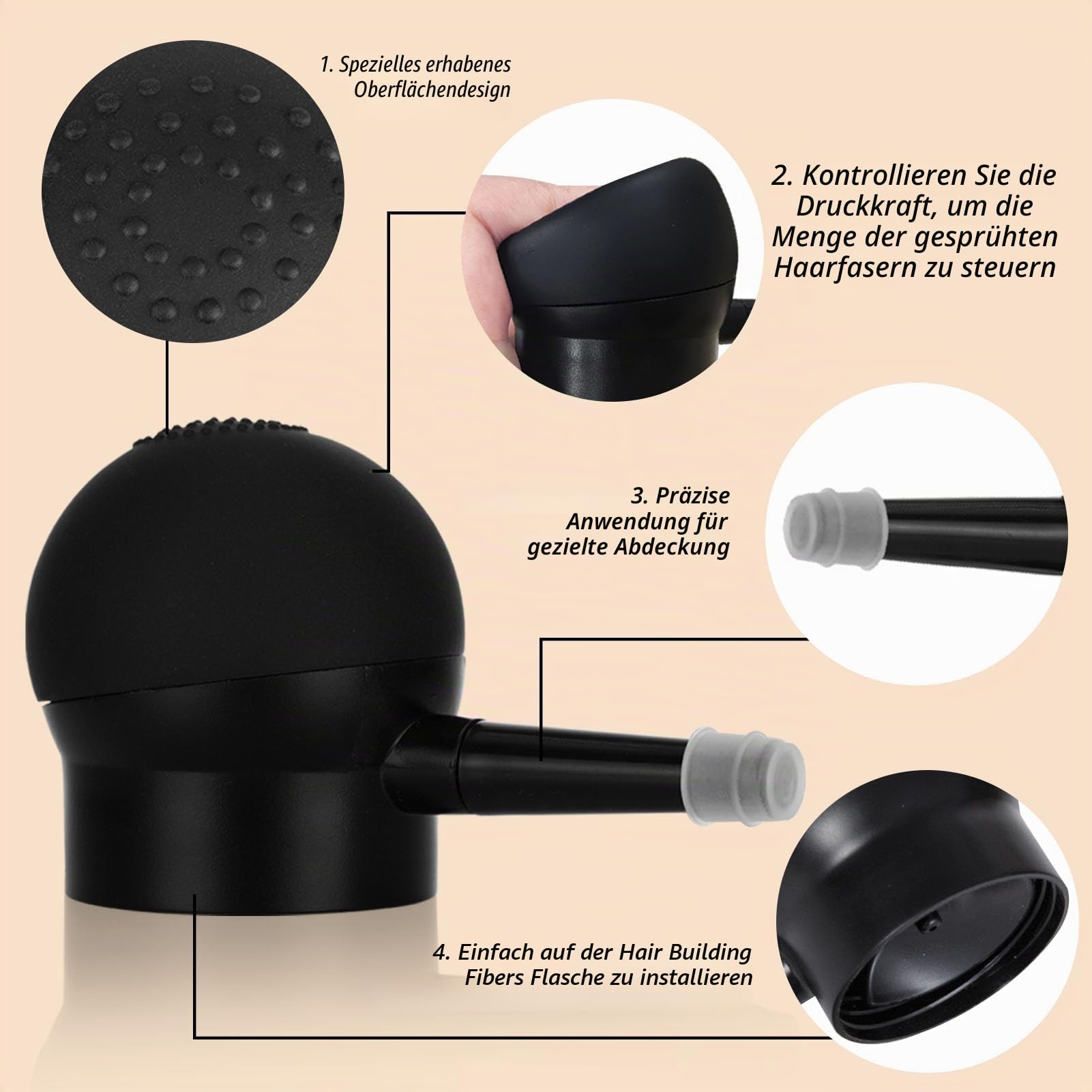 Haarverdichtungsfasern und Pump-Applikator-Set, Haarfaser-Verbesserungsspray, Friseur für Herrenhaar und Bart – Haaransatzverstärker und Volumenspray für Friseure, Schwarz