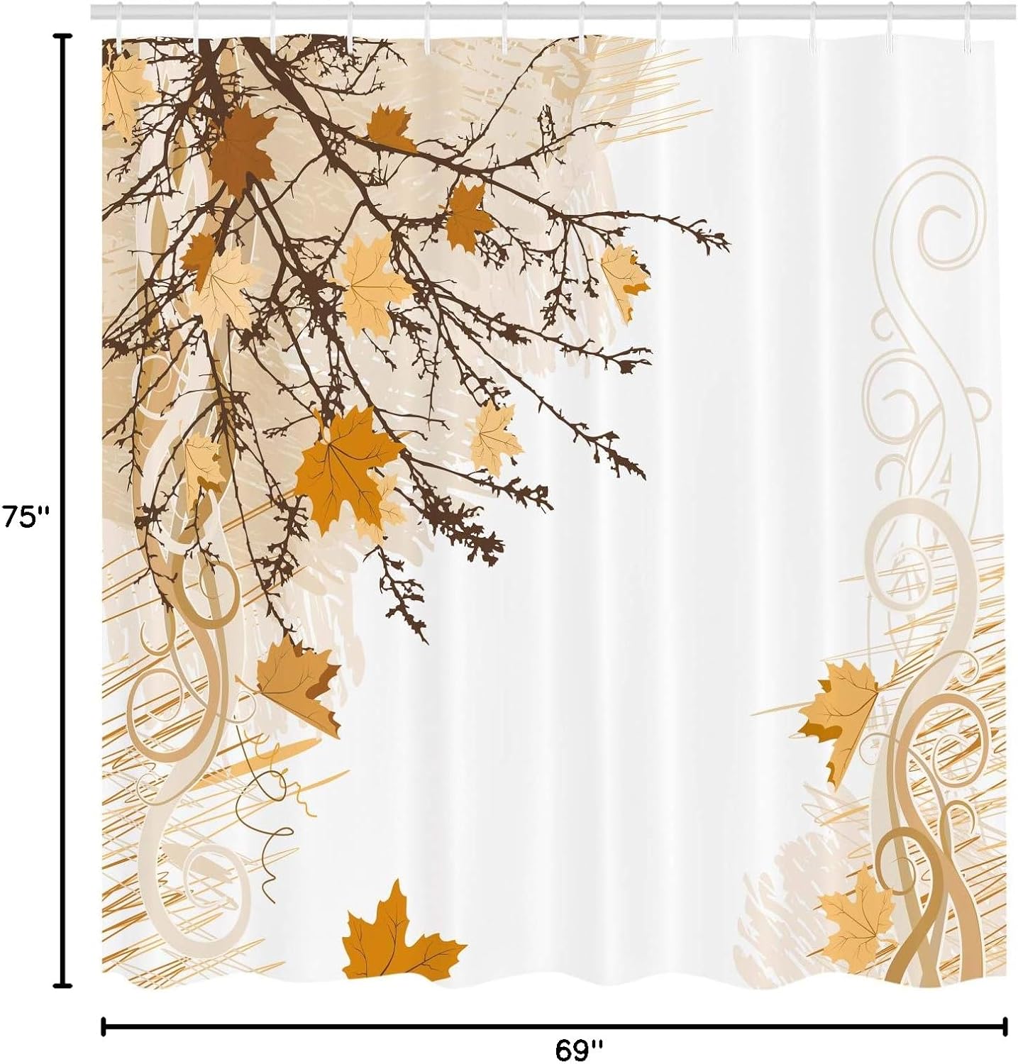 Ambesonne Nature Shower Curtain, Autumn Maple Leaves Branches in Fall Earthen Tones Faded Woodland Art Print, Cloth Fabric Bathroom Decor Set with Hooks, 69" W x 75" L, Marigold Yellow