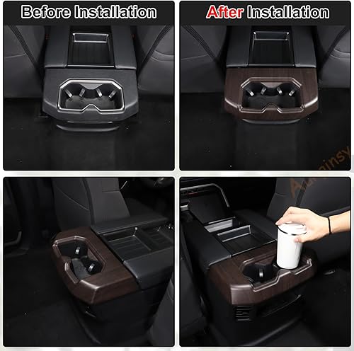 Vista 5 de Aunginsy Soporte para portavasos de asiento trasero central compatible con Toyota Tundra/Sequoia 2022-2024 2025 para consola central de fila trasera