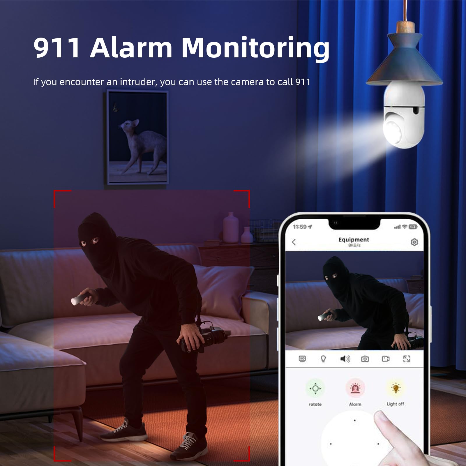 Hawkray Sicherheitskamera Mit Glühbirne, Und 2,4 Ghz, WLAN, 2 K, 3 MP, Kabellose Überwachung Für Den Außenbereich, Bewegungserkennung 911-Alarmüberwachung, Offene KI-Fähig, US-Lokale