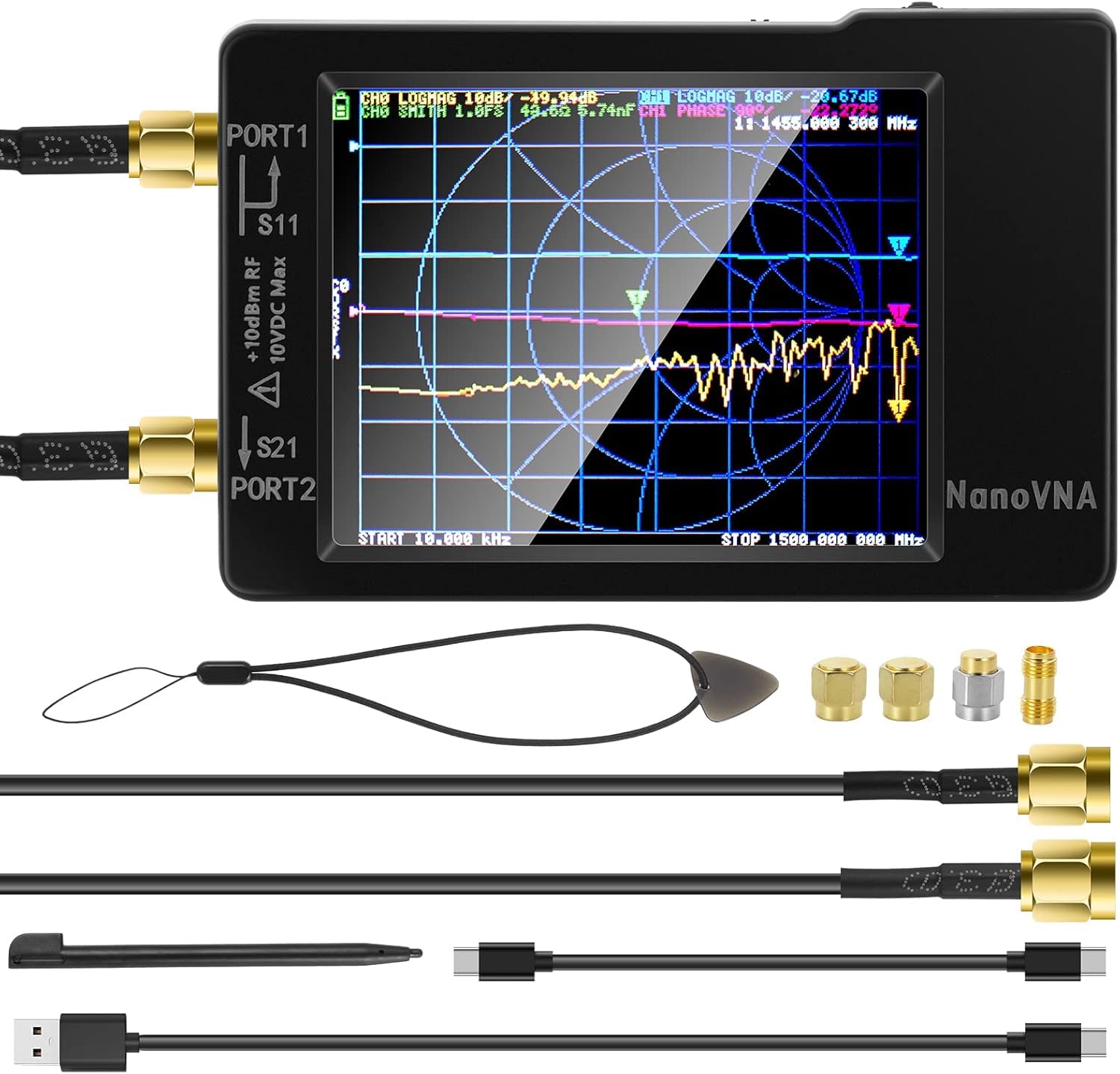 AURSINC NanoVNA-H Analizzatore di Rete Vettoriale, Ultima Versione V3.7, 9KHz-1.5GHz MF HF VHF UHF, Analizzatore di antenne per radioamatori, Supporto SD Card, per i parametri S, SWR, Smith