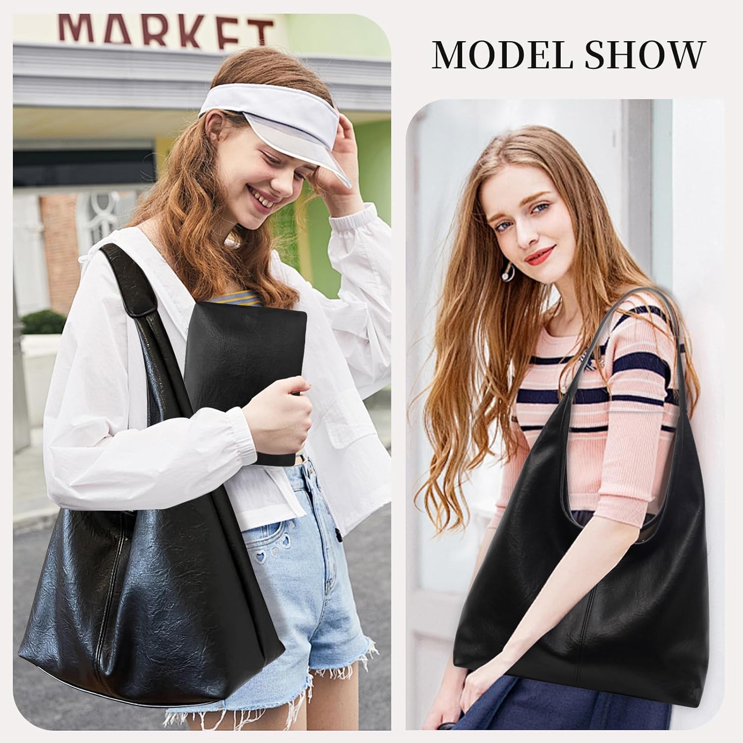 Leather Hobo Bags for Women Slouchy Tote Bag Retro PU Leather Purse Soft Shoulder Handbags Large Work Tote Bag 2pcs - Image 7