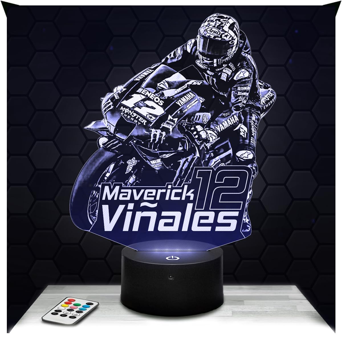Lampephoto.fr - Moto GP - Maverick Vinales 3D Lamp, Night Light 3D LED Illusion Lamp, Gift idea for Men Motorcycle, Gifts Merchandise for Boys and Girls, Children's or Adult Bedroom Night Light